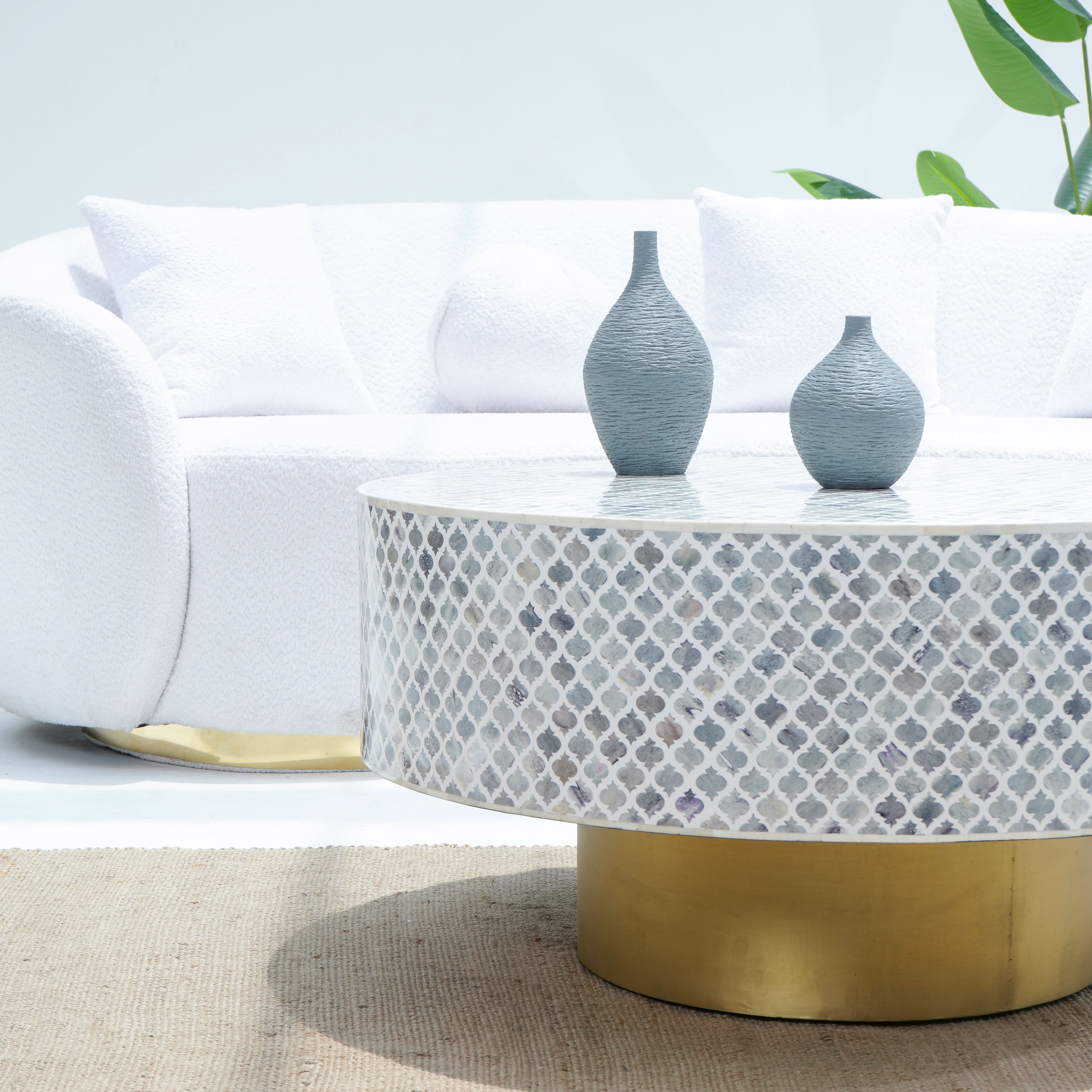 INLAY LIGHT BROWN ROUND COFFEE TABLE - Art and craft furniture