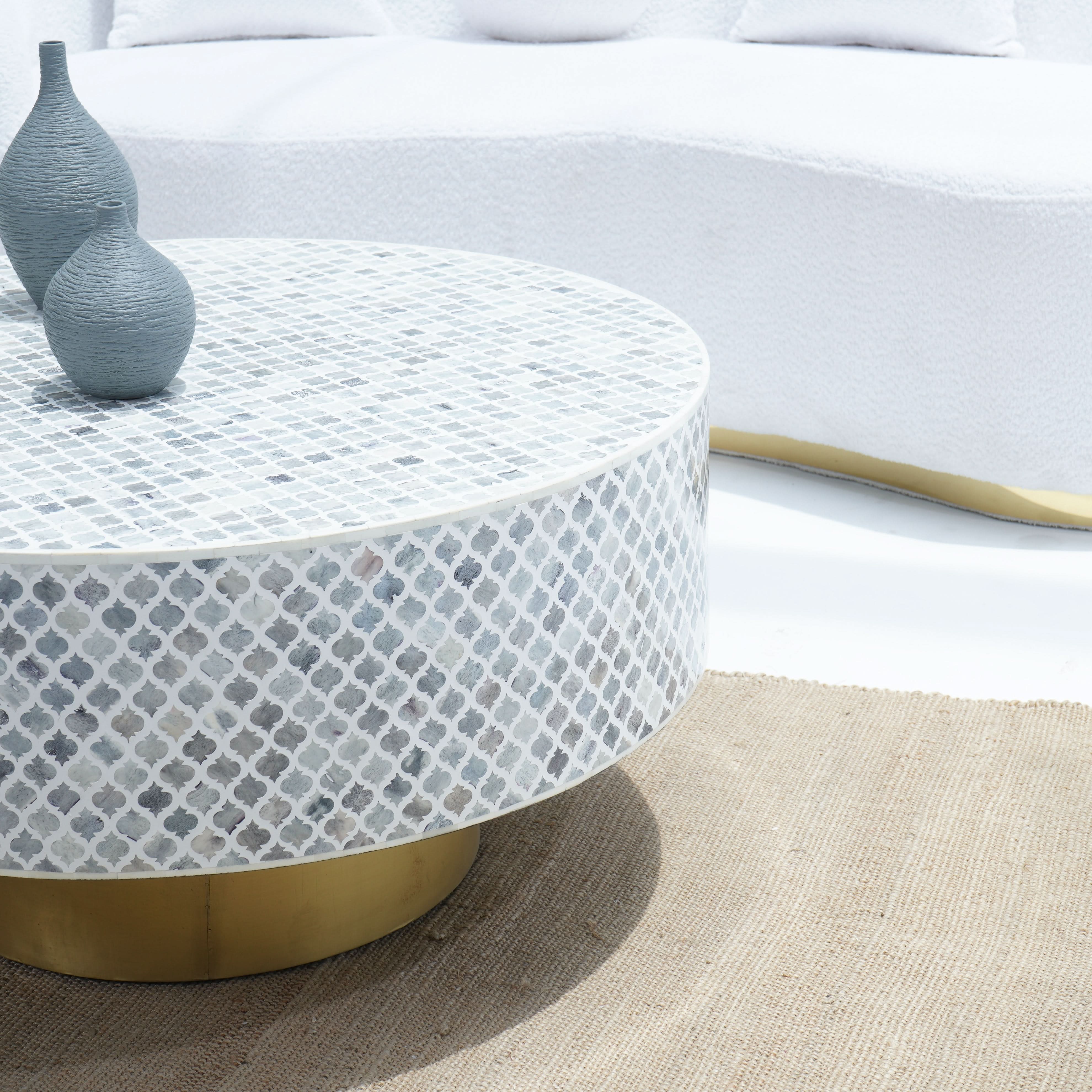 INLAY LIGHT BROWN ROUND COFFEE TABLE - Art and craft furniture