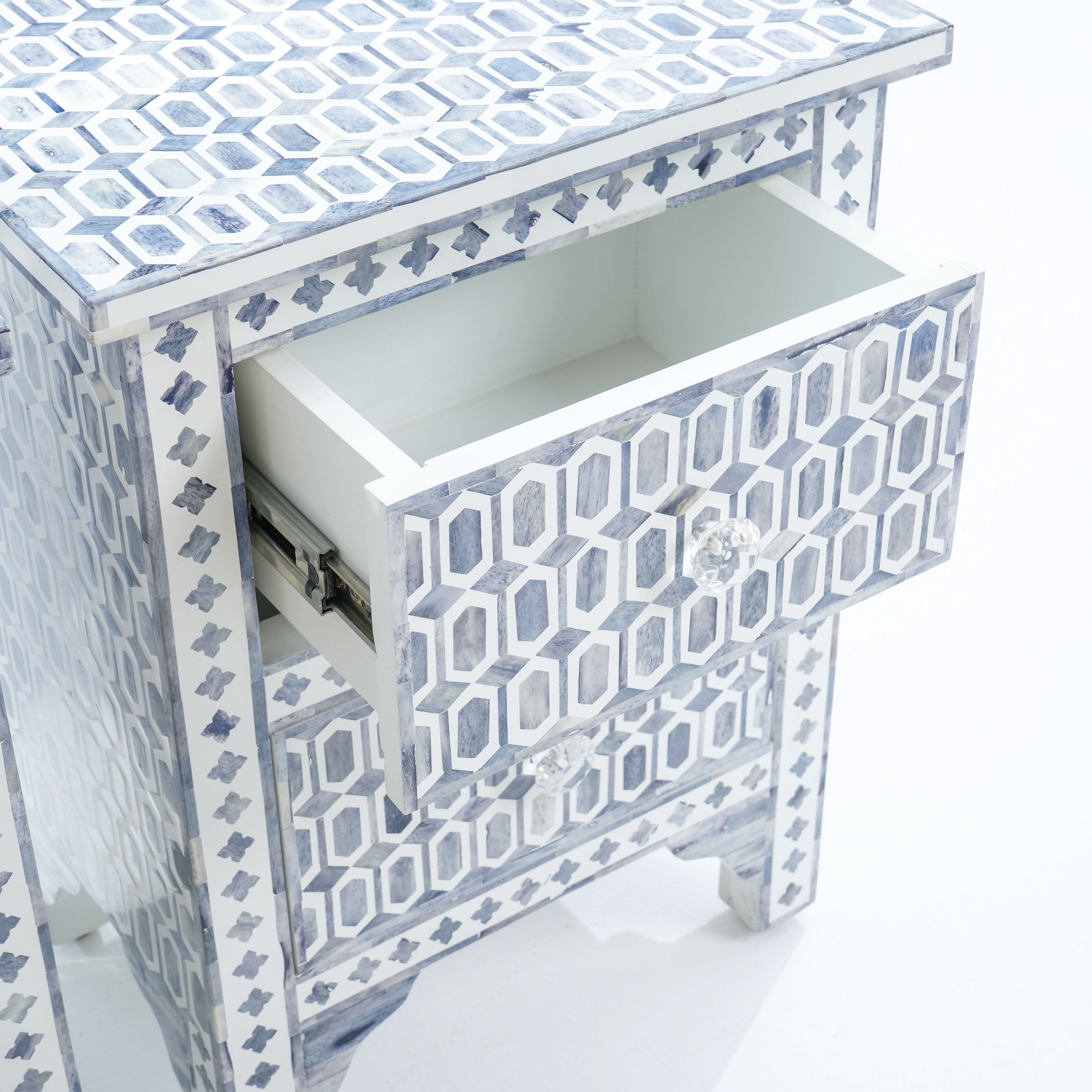 MOSAIC-GREY INLAY BEDSIDE TABLE EACH PC - Art and craft furniture