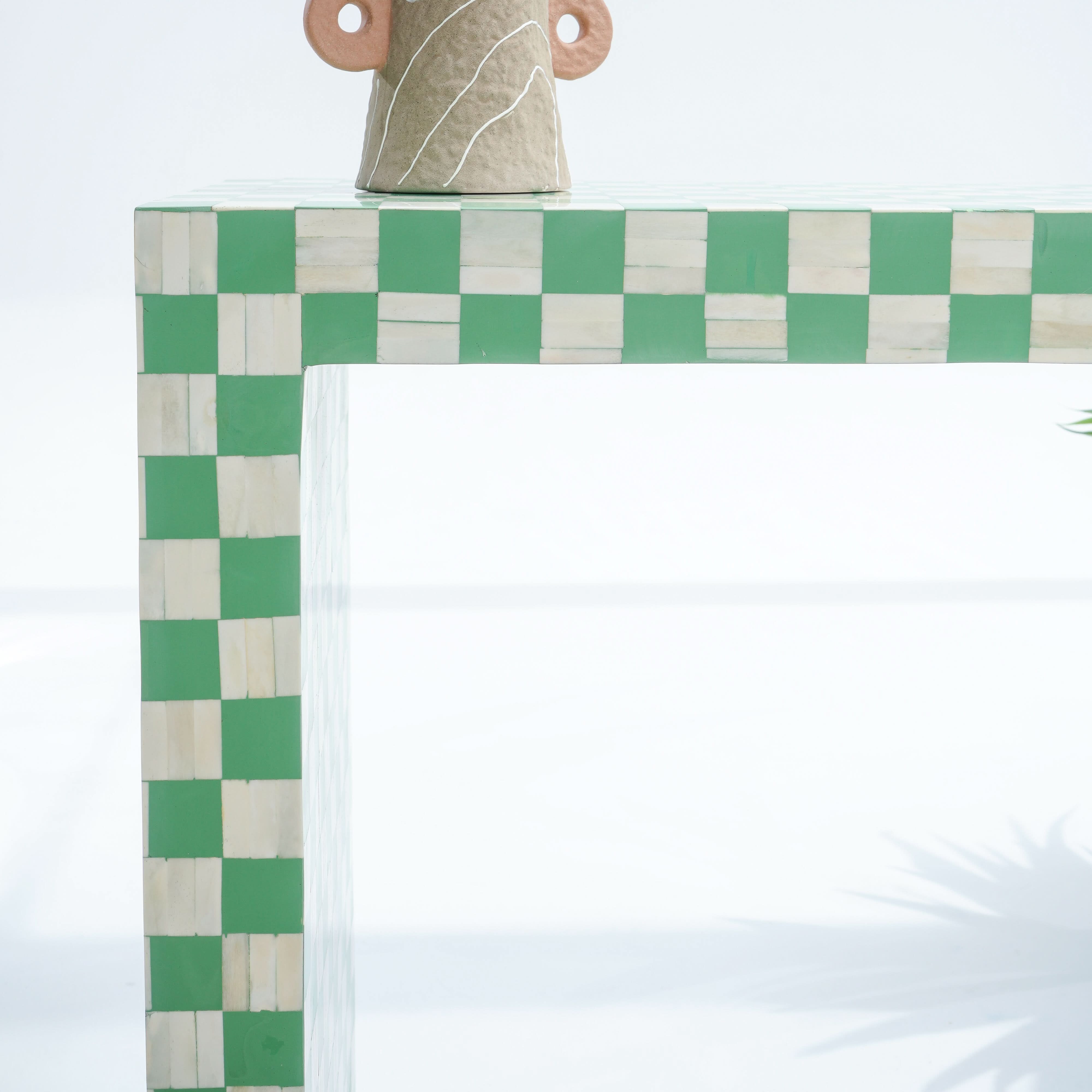 MOSAIC-GREEN INLAY U SHAPE CONSOLE TABLE - Art and craft furniture