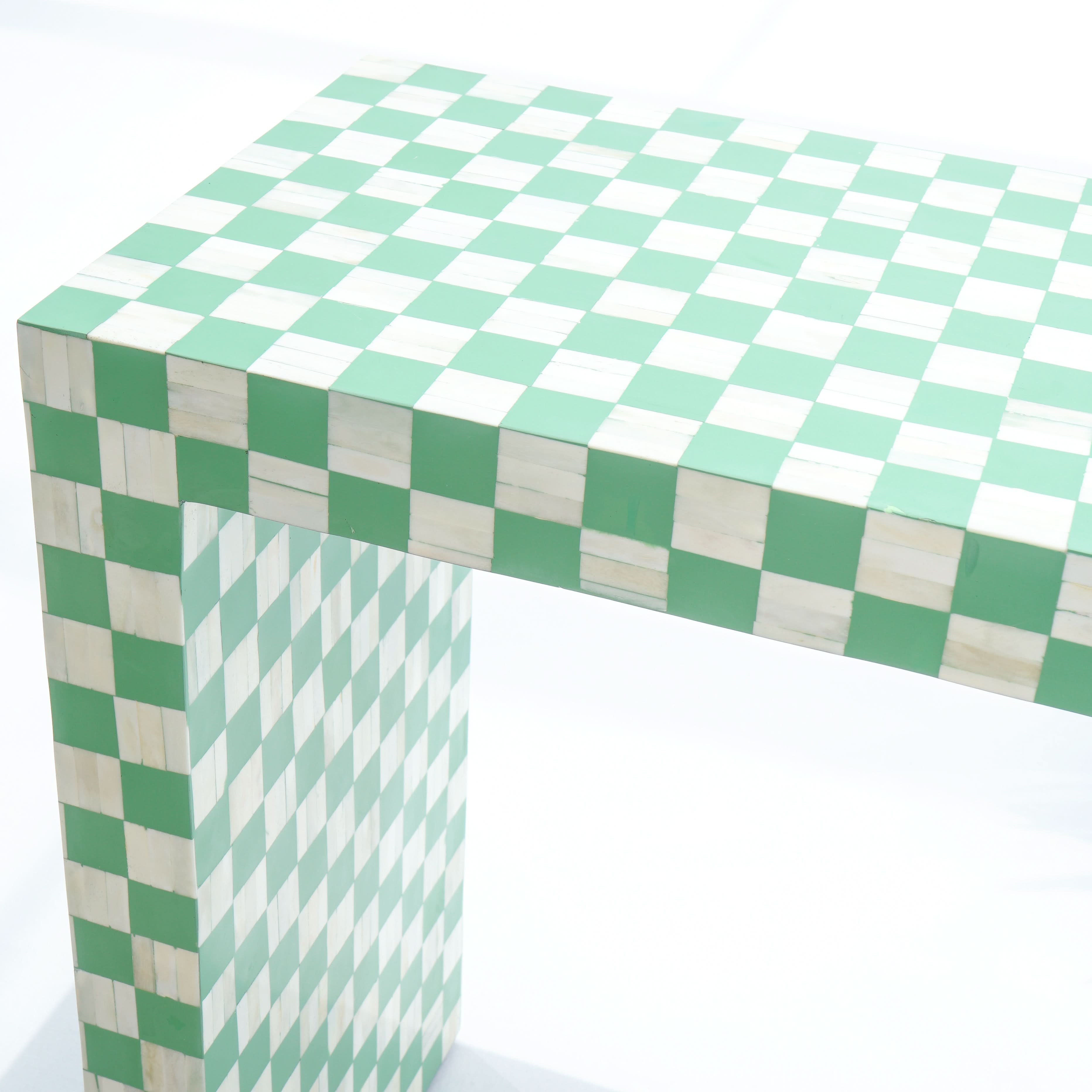 MOSAIC-GREEN INLAY U SHAPE CONSOLE TABLE - Art and craft furniture