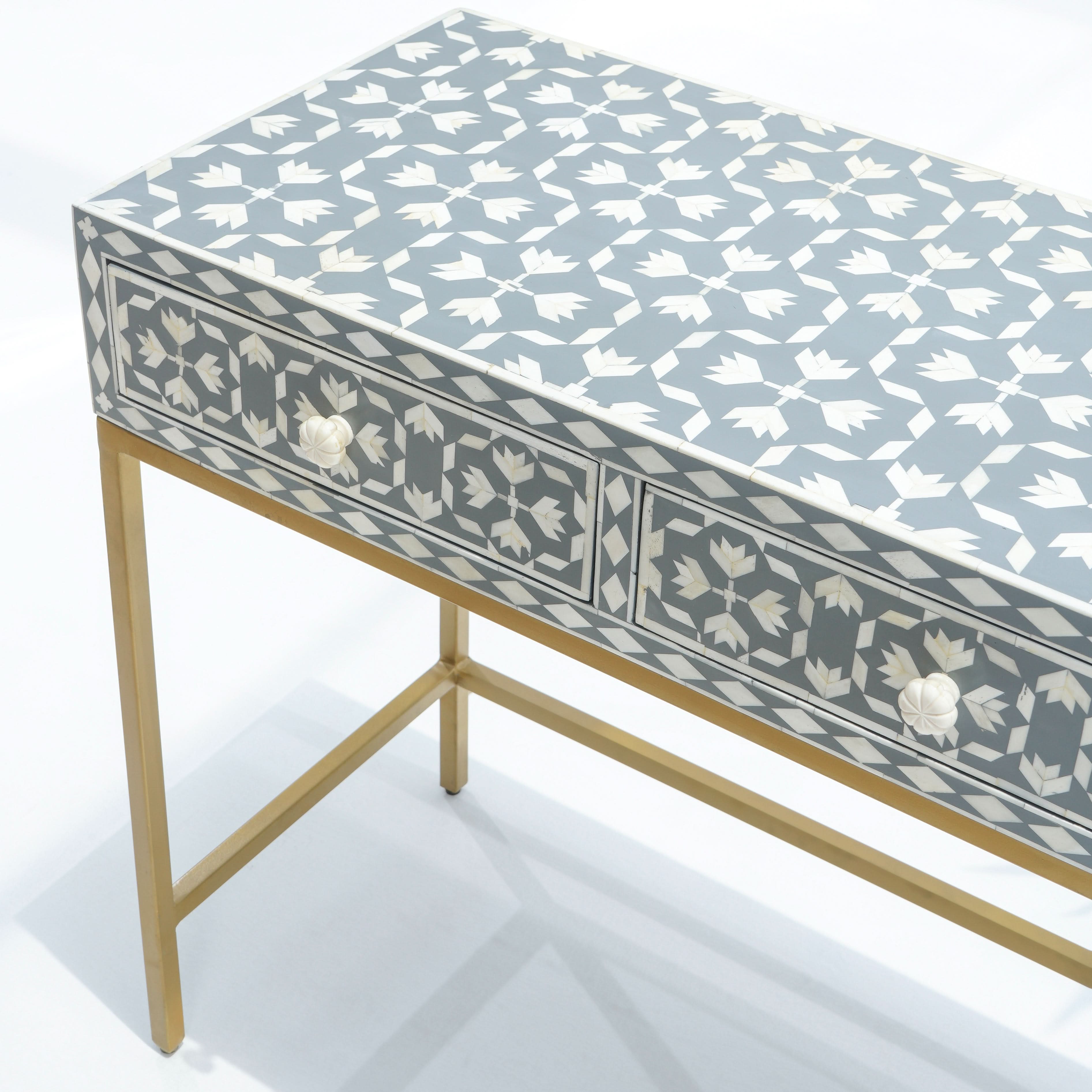 AURELIA-GREY INLAY THREE DRAWER CONSOLE TABLE - Art and craft furniture