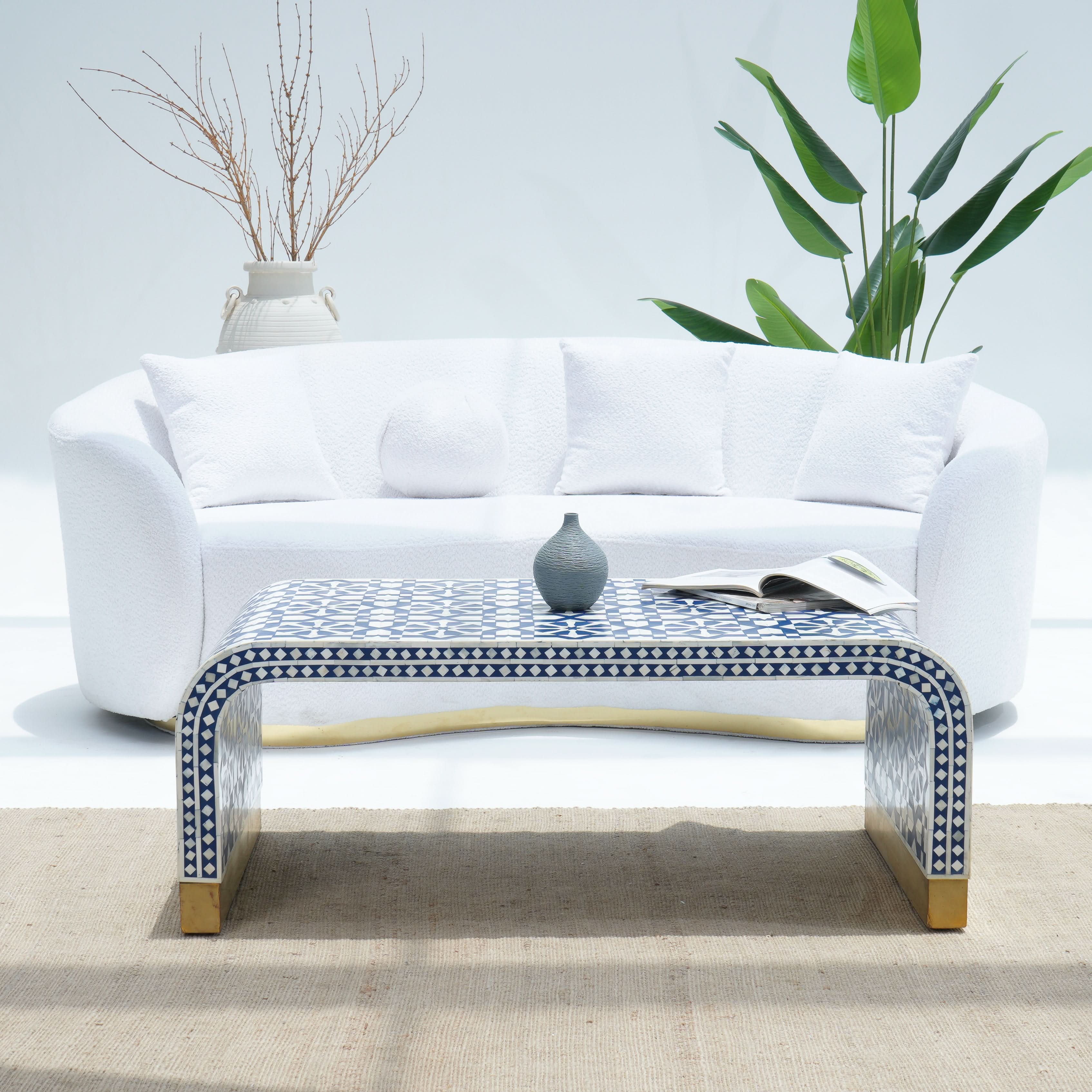 INLAY SQUARE BLUE COFFEE TABLE - Art and craft furniture