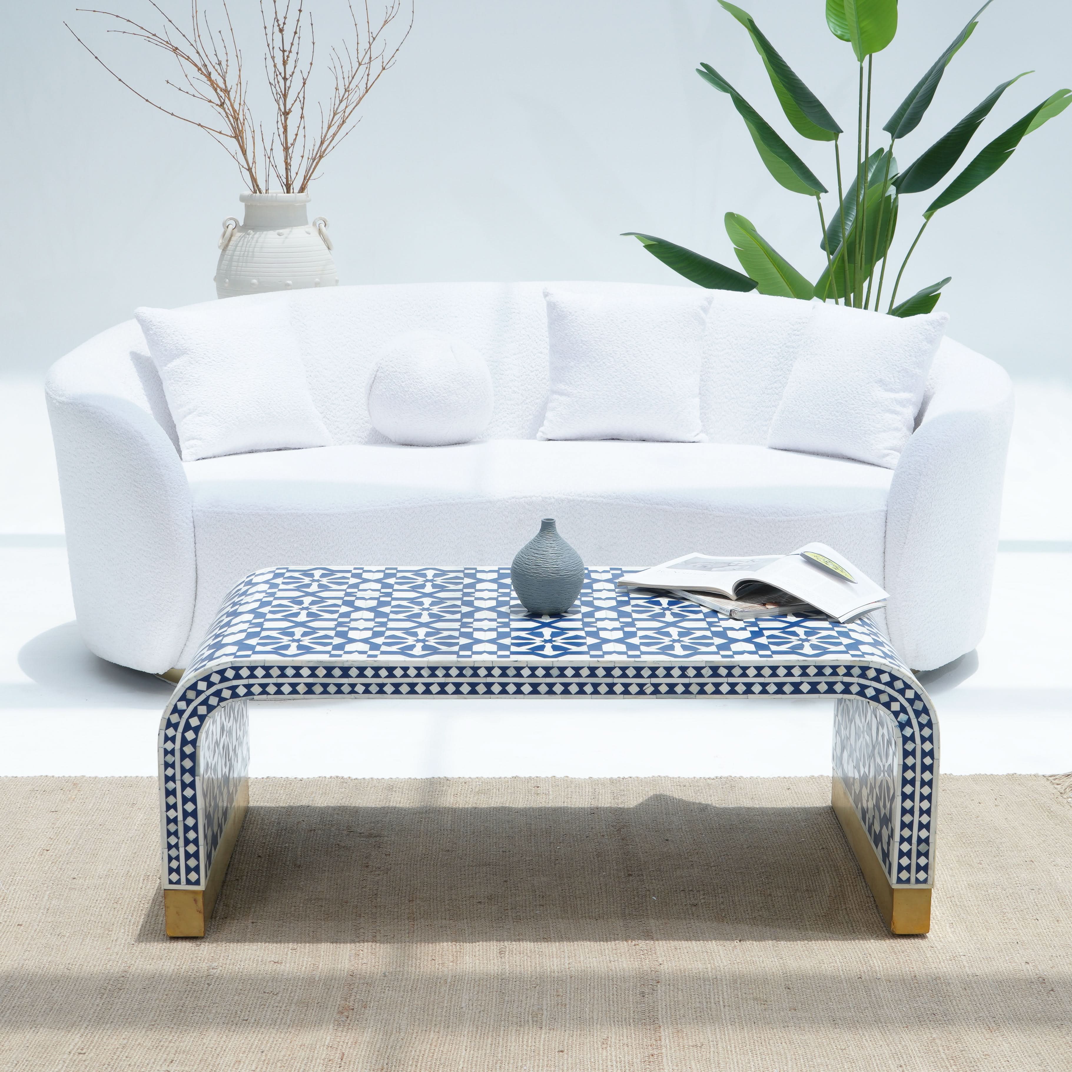 INLAY SQUARE BLUE COFFEE TABLE - Art and craft furniture