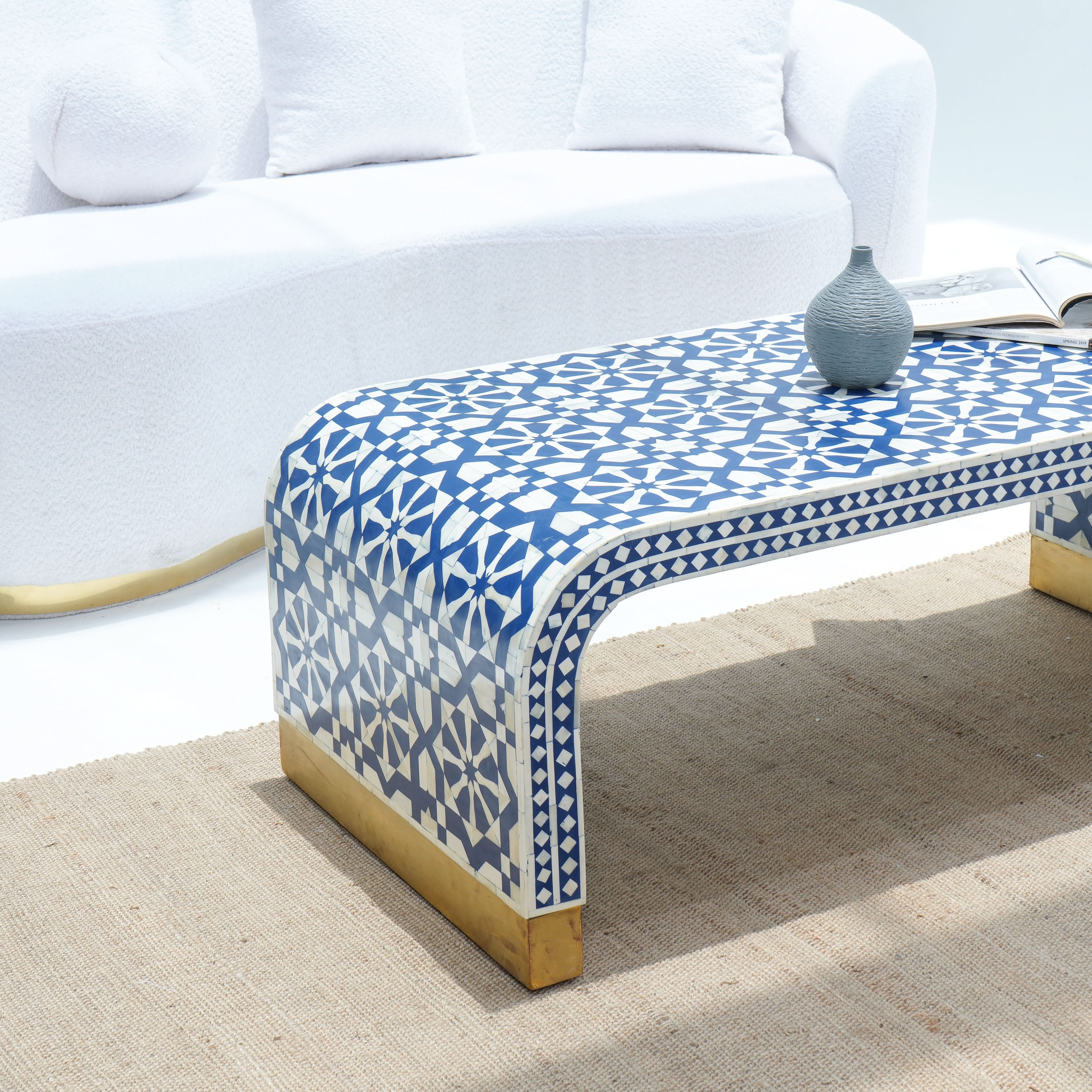 INLAY SQUARE BLUE COFFEE TABLE - Art and craft furniture