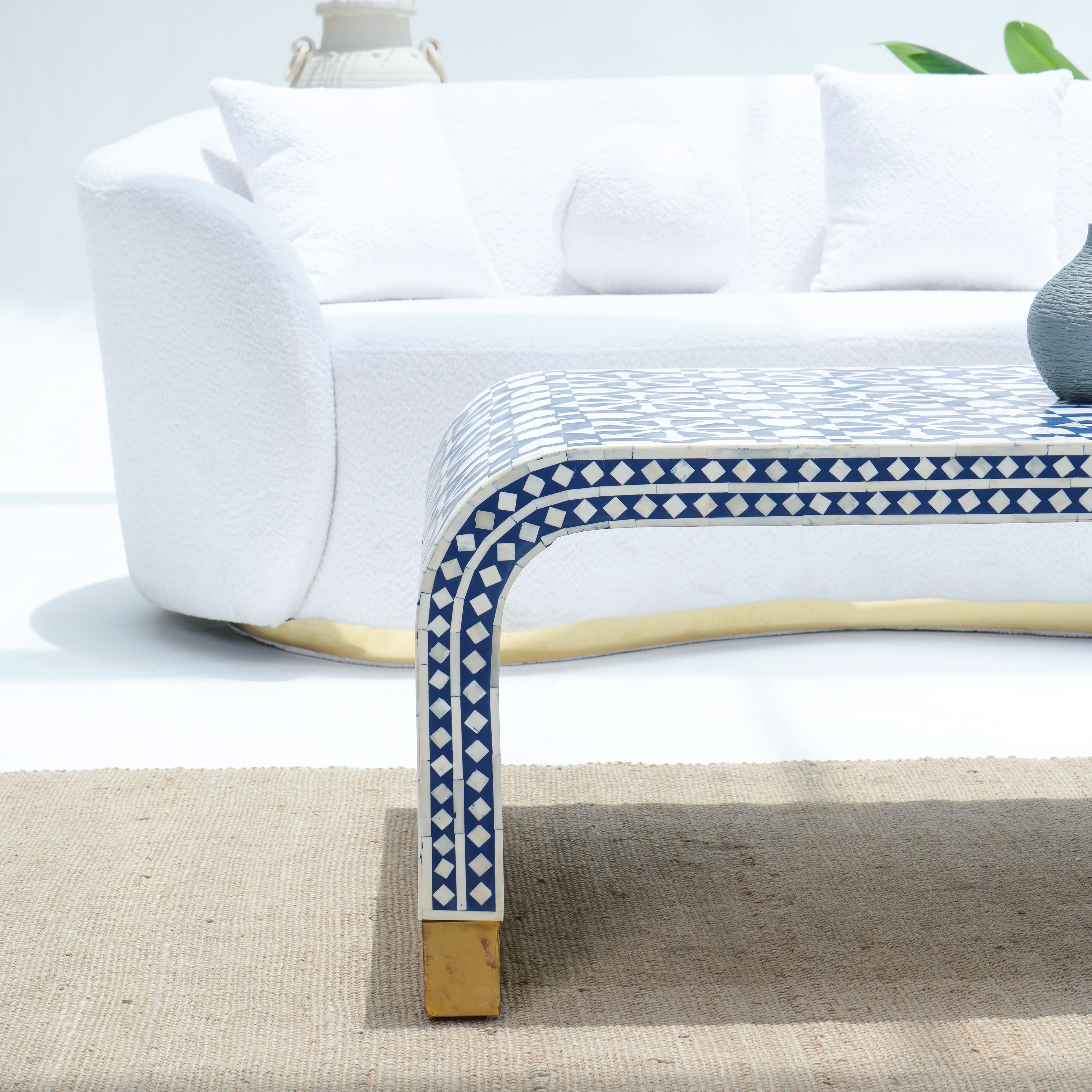INLAY SQUARE BLUE COFFEE TABLE - Art and craft furniture