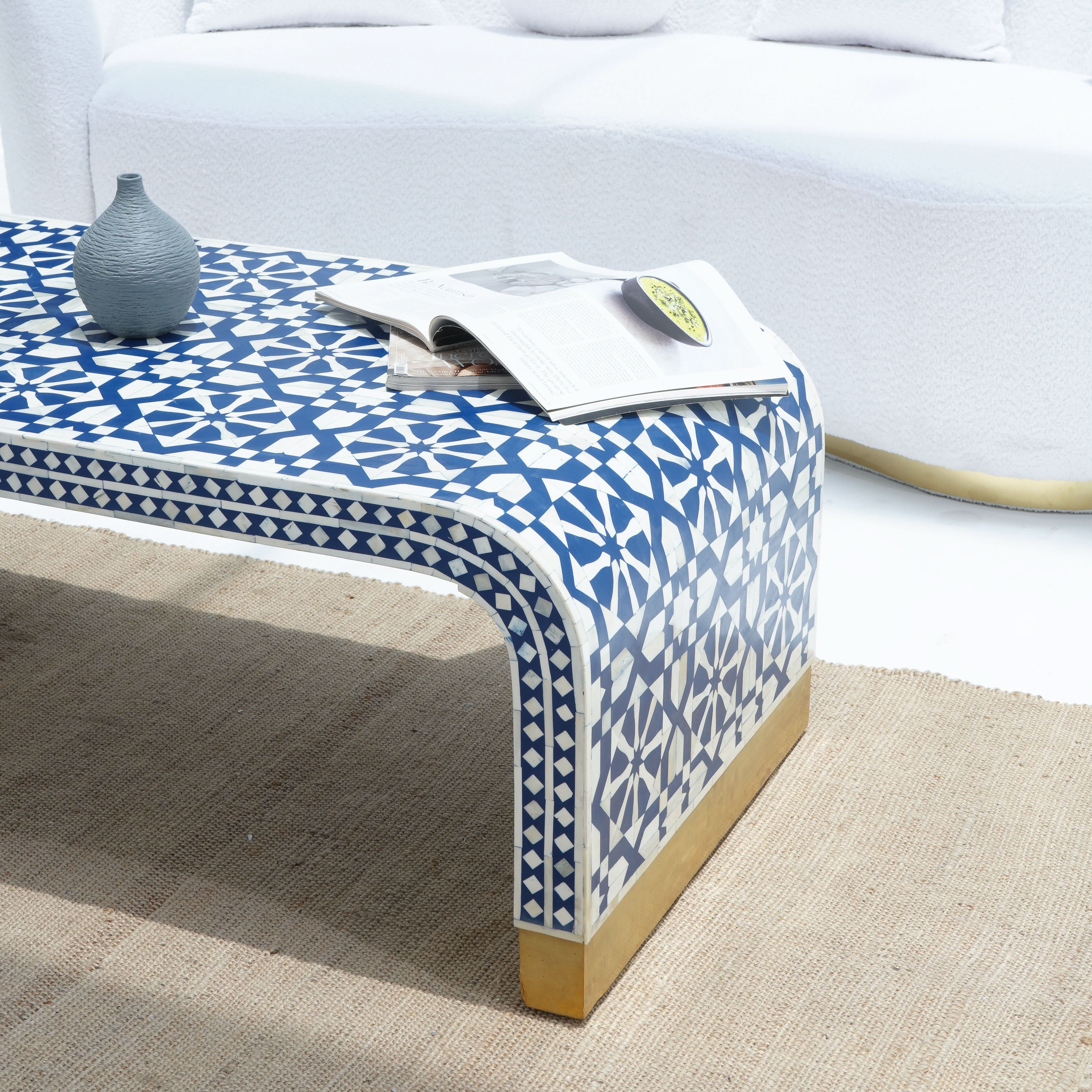 INLAY SQUARE BLUE COFFEE TABLE - Art and craft furniture