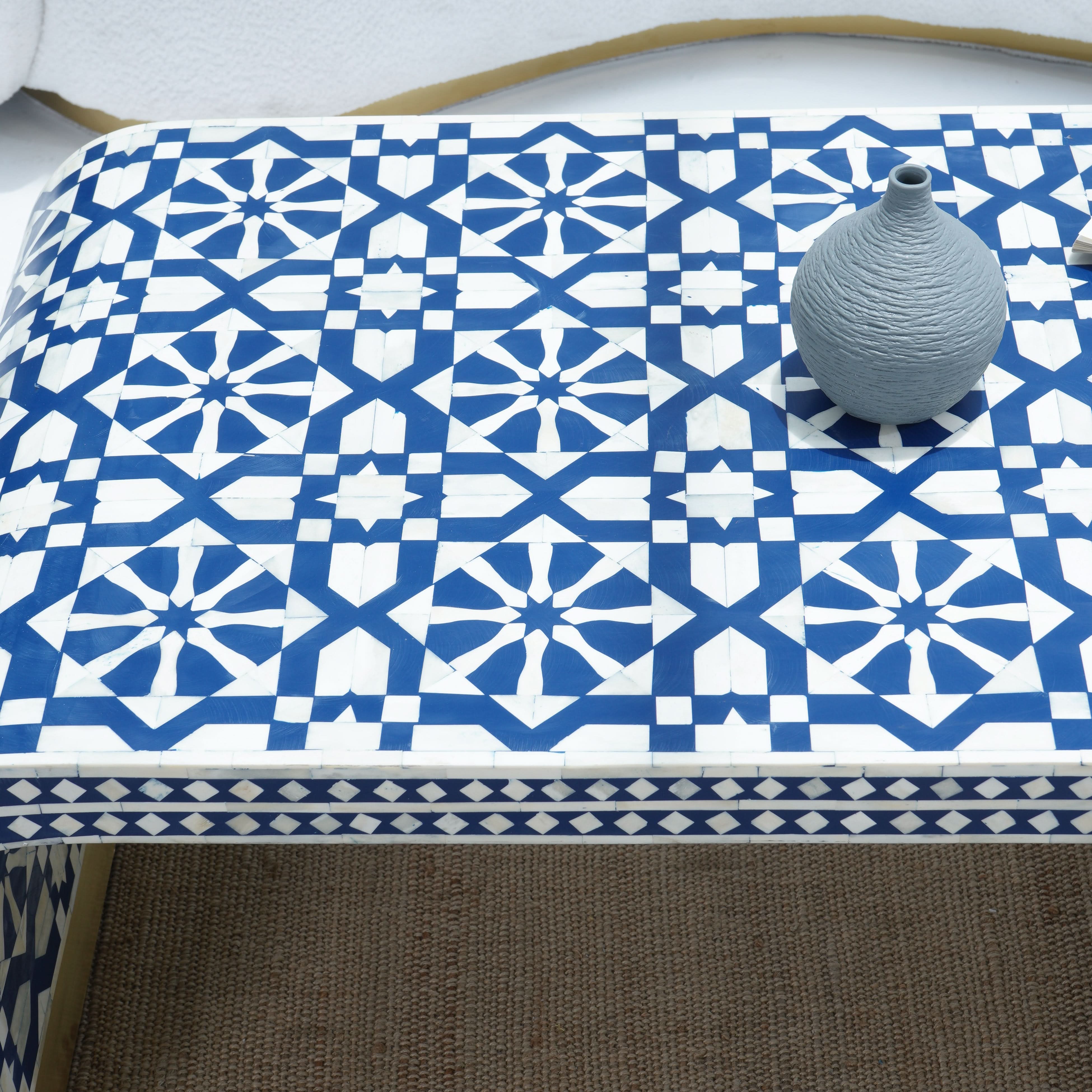 INLAY SQUARE BLUE COFFEE TABLE - Art and craft furniture