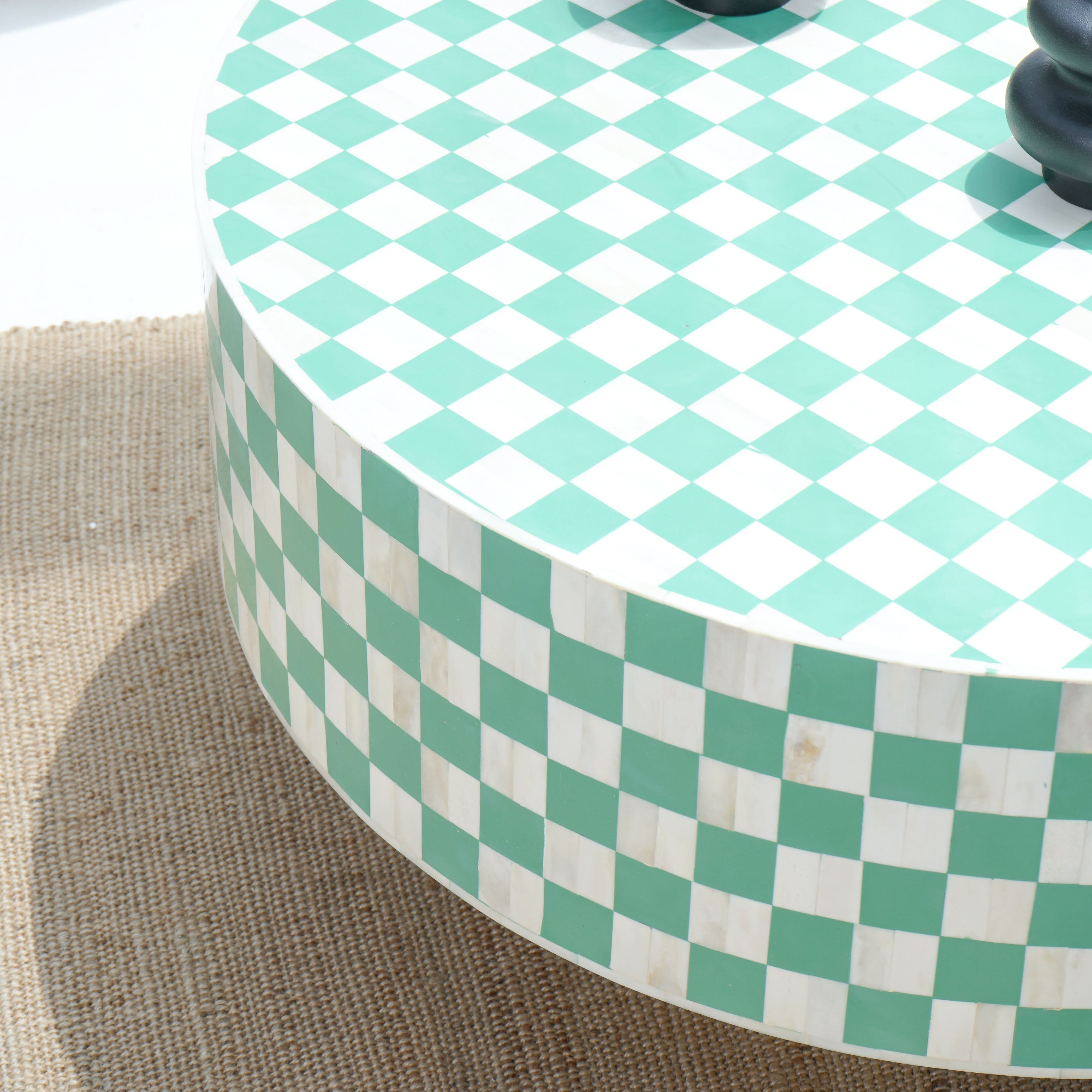 INLAY LIGHT BLUE ROUND COFFEE TABLE - Art and craft furniture