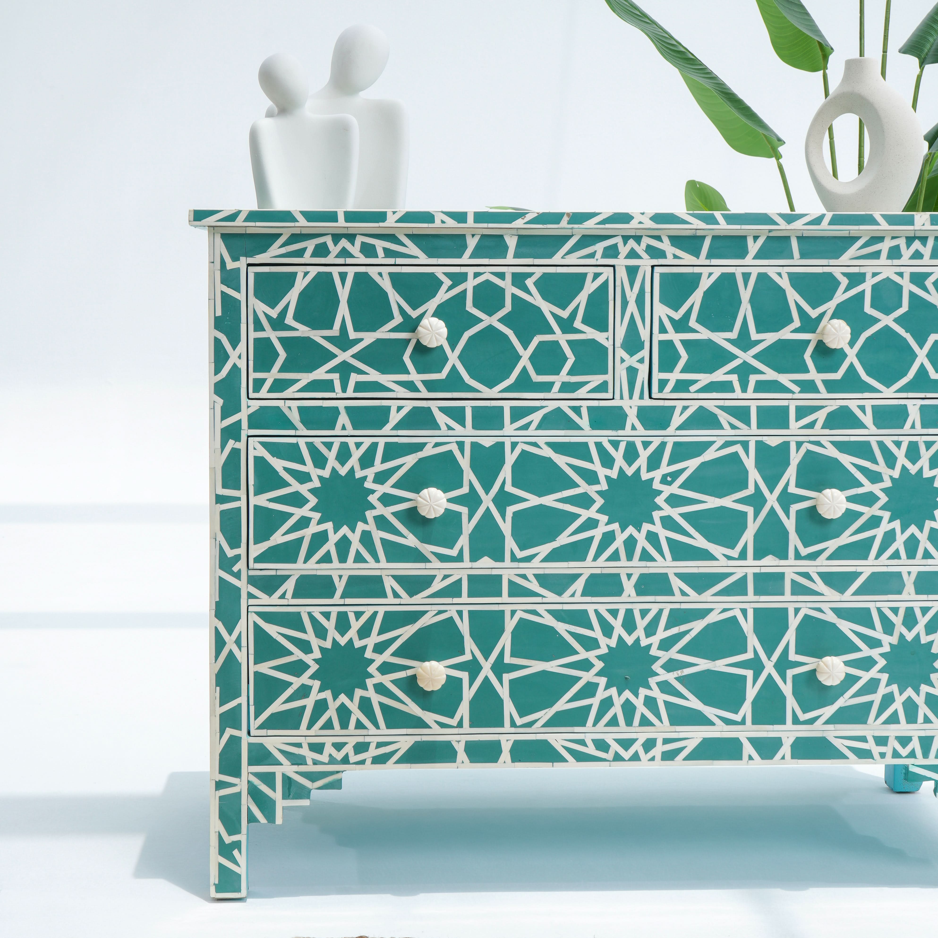 CRAFTLINE GREEN INLAYS FOUR DRAWER DRAWCHEST - Art and craft furniture