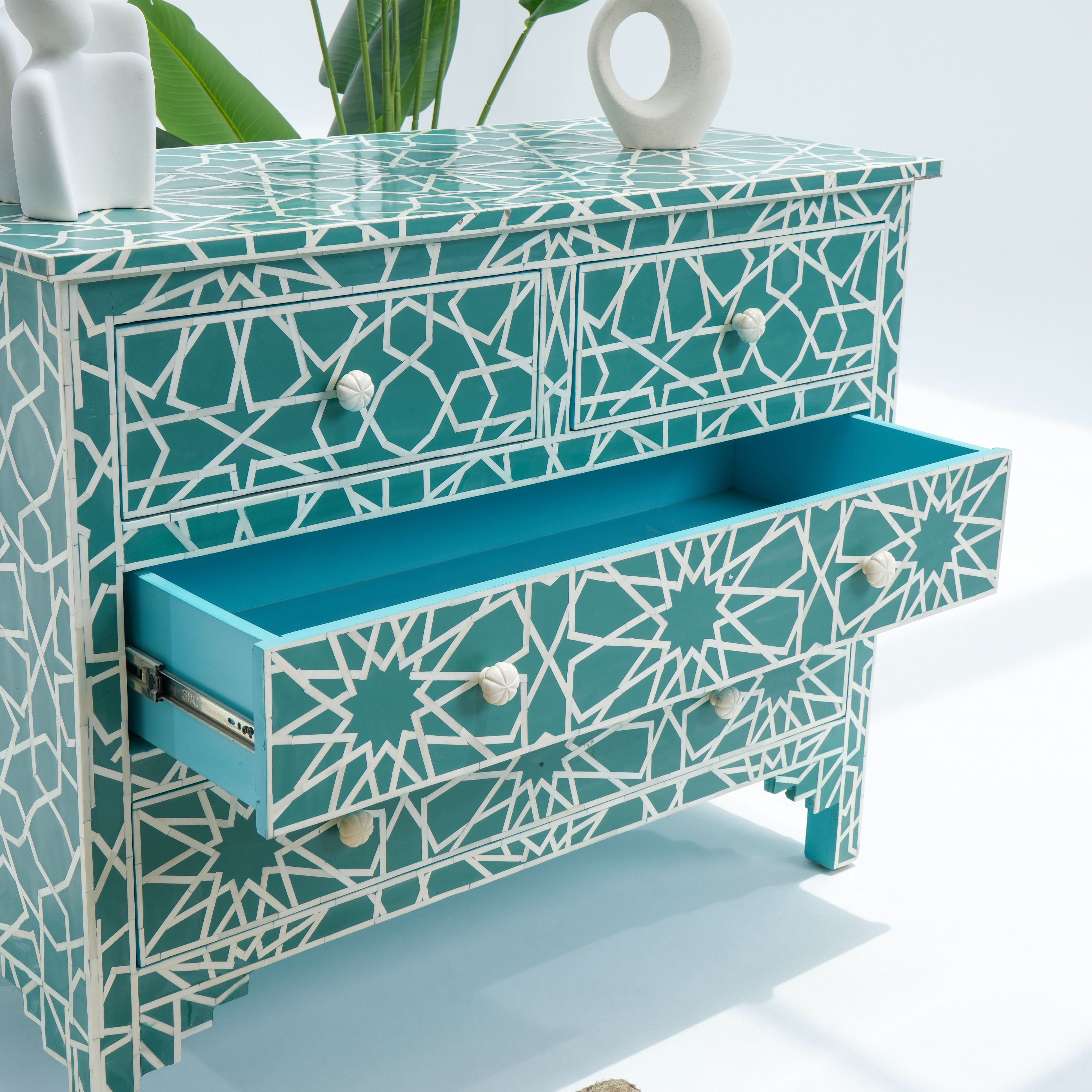CRAFTLINE GREEN INLAYS FOUR DRAWER DRAWCHEST - Art and craft furniture