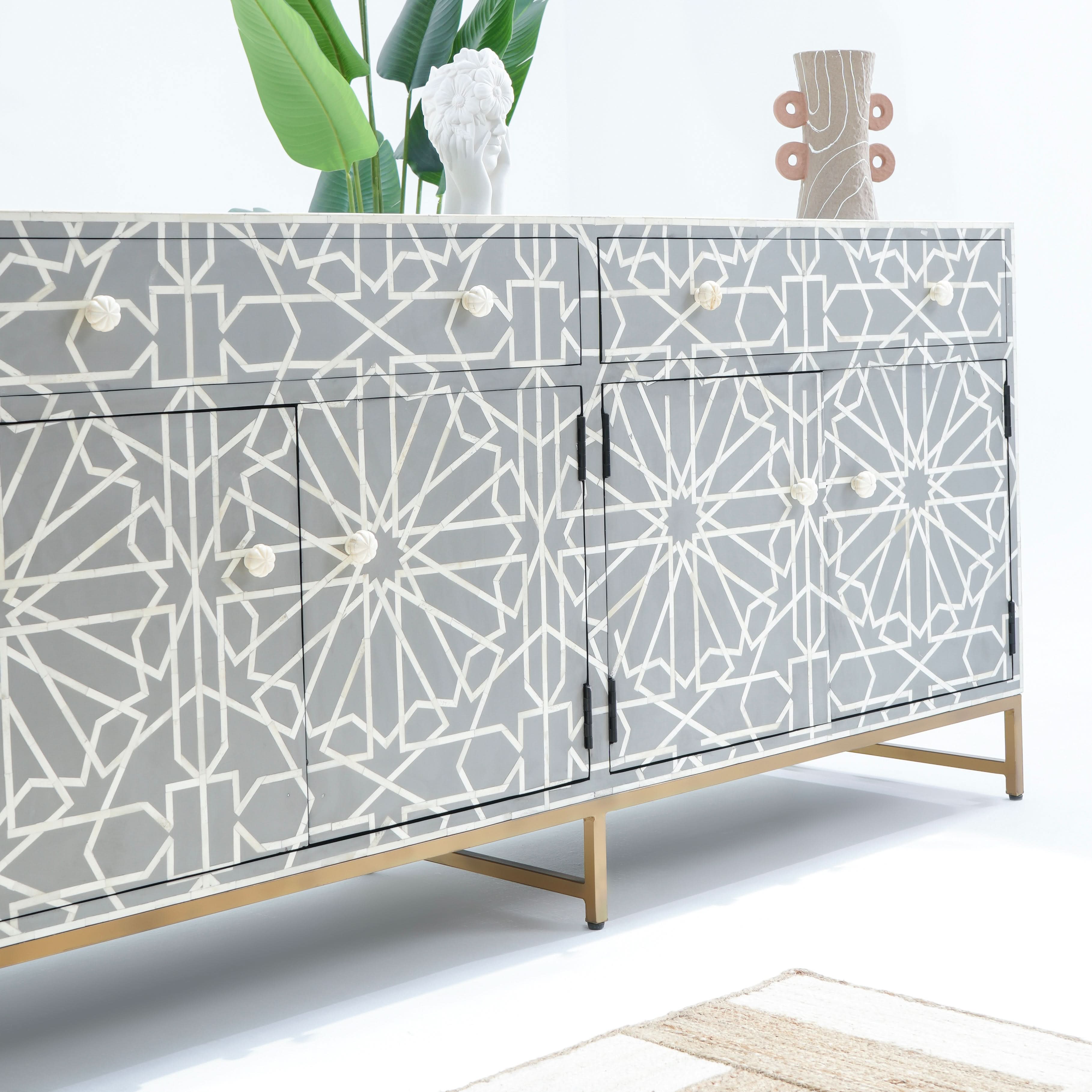 CRAFTLINE-GREY INLAY FOUR DRAWER DOOR SIDEBOARD - Art and craft furniture
