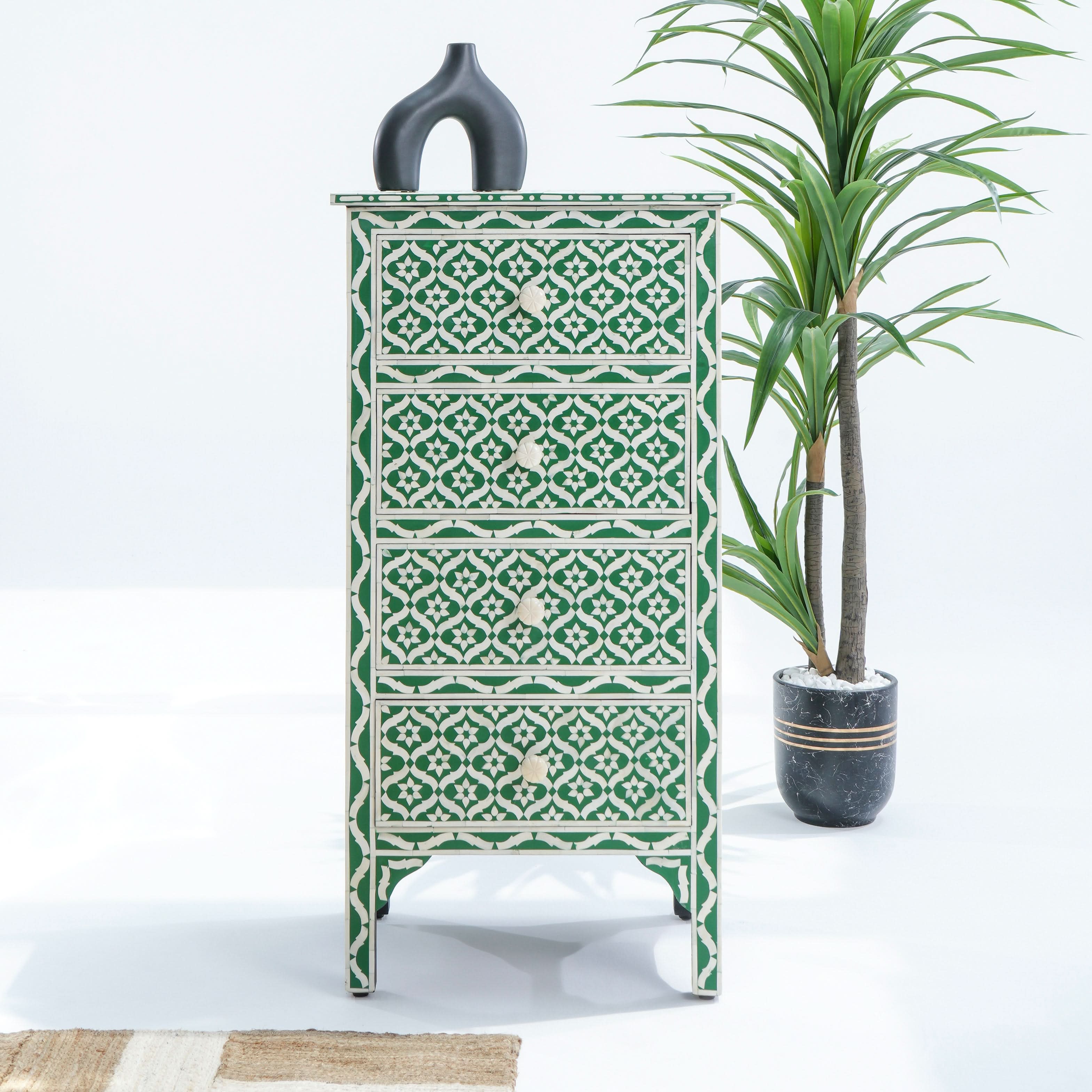 CELESTE GREEN INLAY FOUR DRAWER DRAWCHEST - Art and craft furniture
