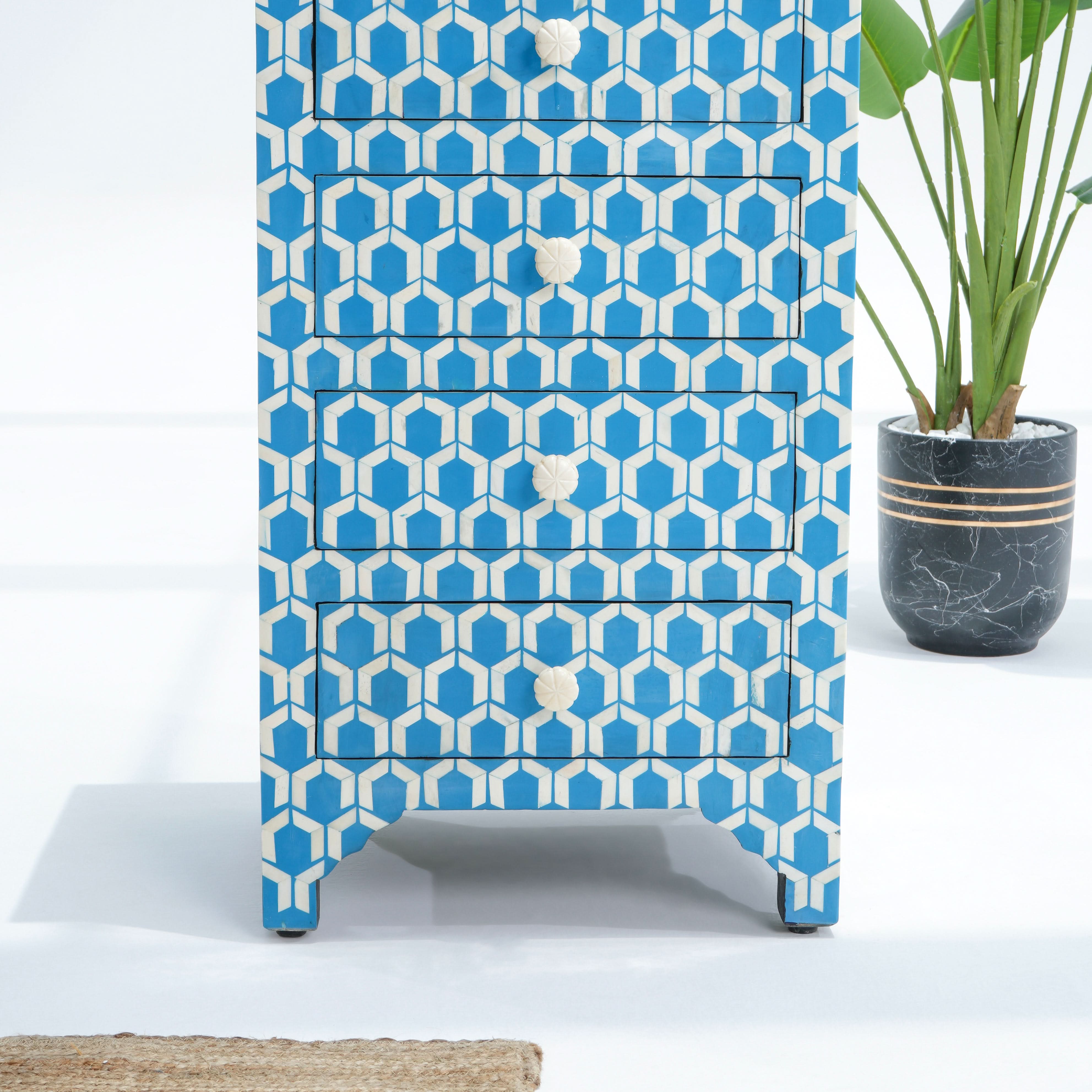 MOSAIC-BLUE INLAY FIVE DRAWER SINGLE DRAWCHEST - Art and craft furniture