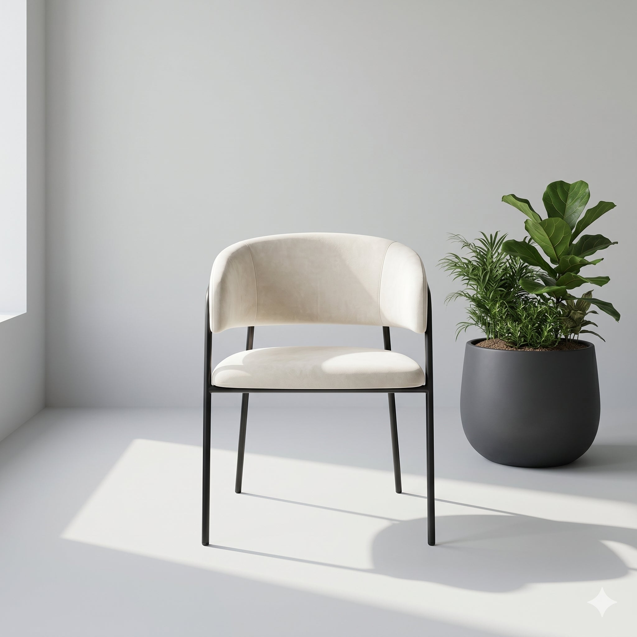 ARC HALF ROUND WHITE FABRIC DINING CHAIR - Art and craft furniture
