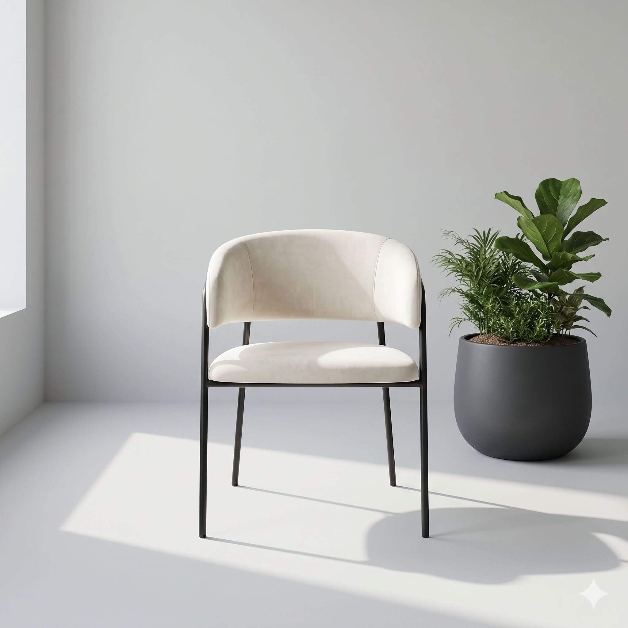 ARC HALF ROUND WHITE FABRIC DINING CHAIR - Art and craft furniture