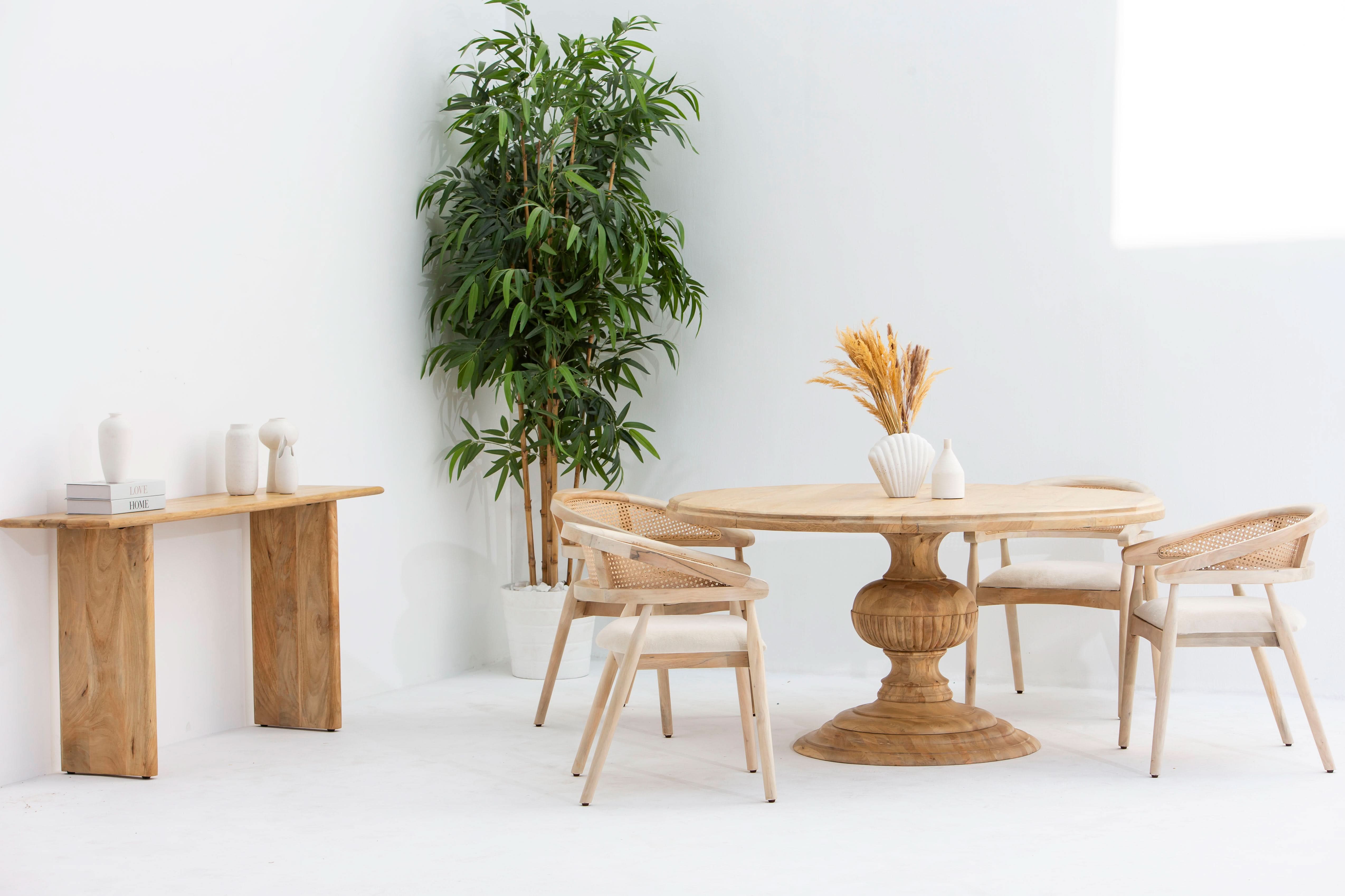 AUREVO WOODEN ROUND DINING TABLE - Art and craft furniture