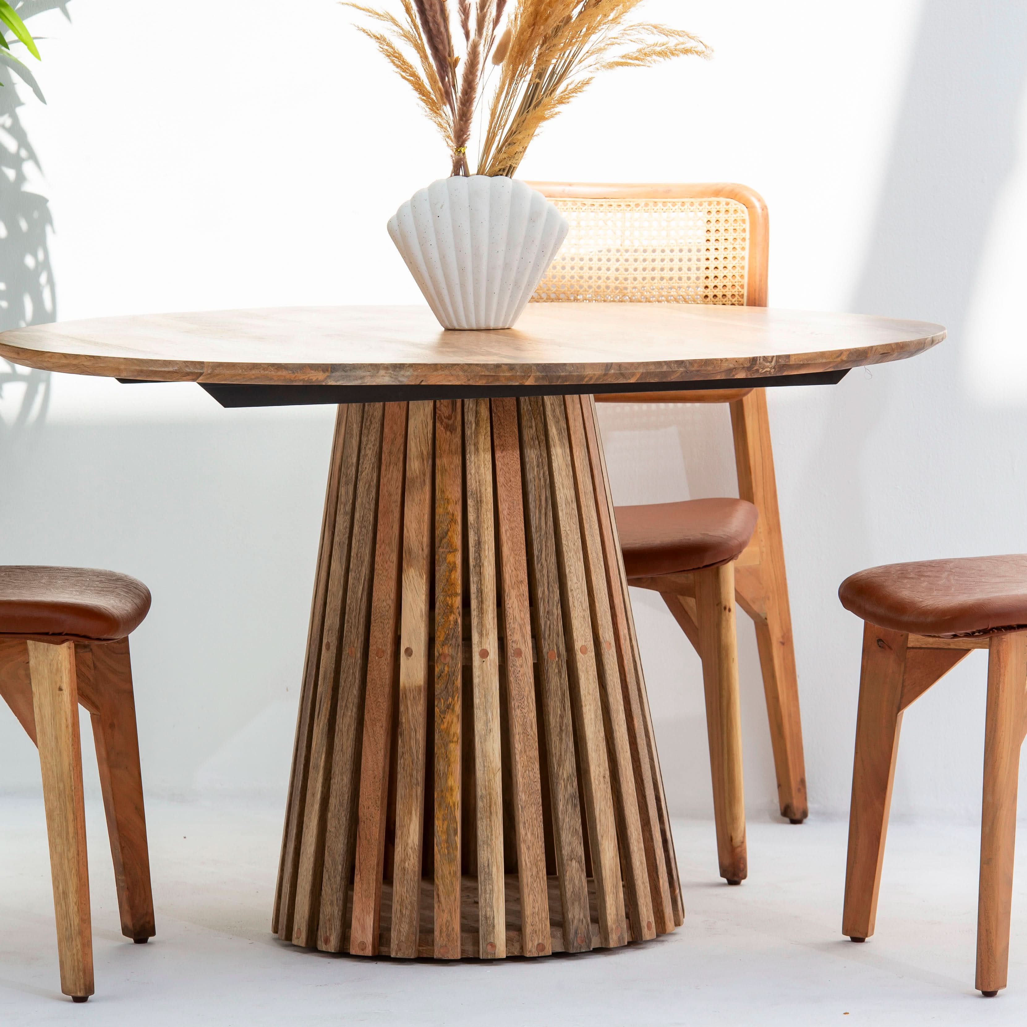 AUREVO WOODEN ROUND DINING TABLE - Art and craft furniture