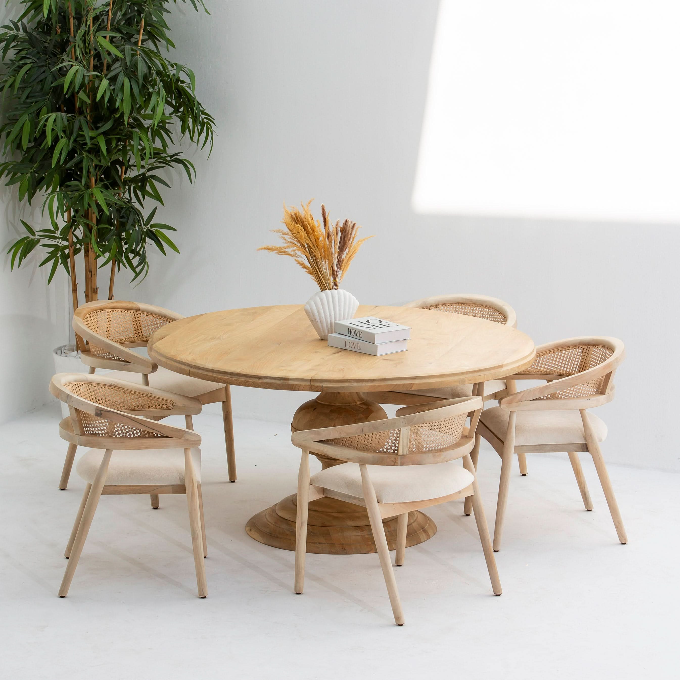 AUREVO WOODEN ROUND DINING TABLE - Art and craft furniture