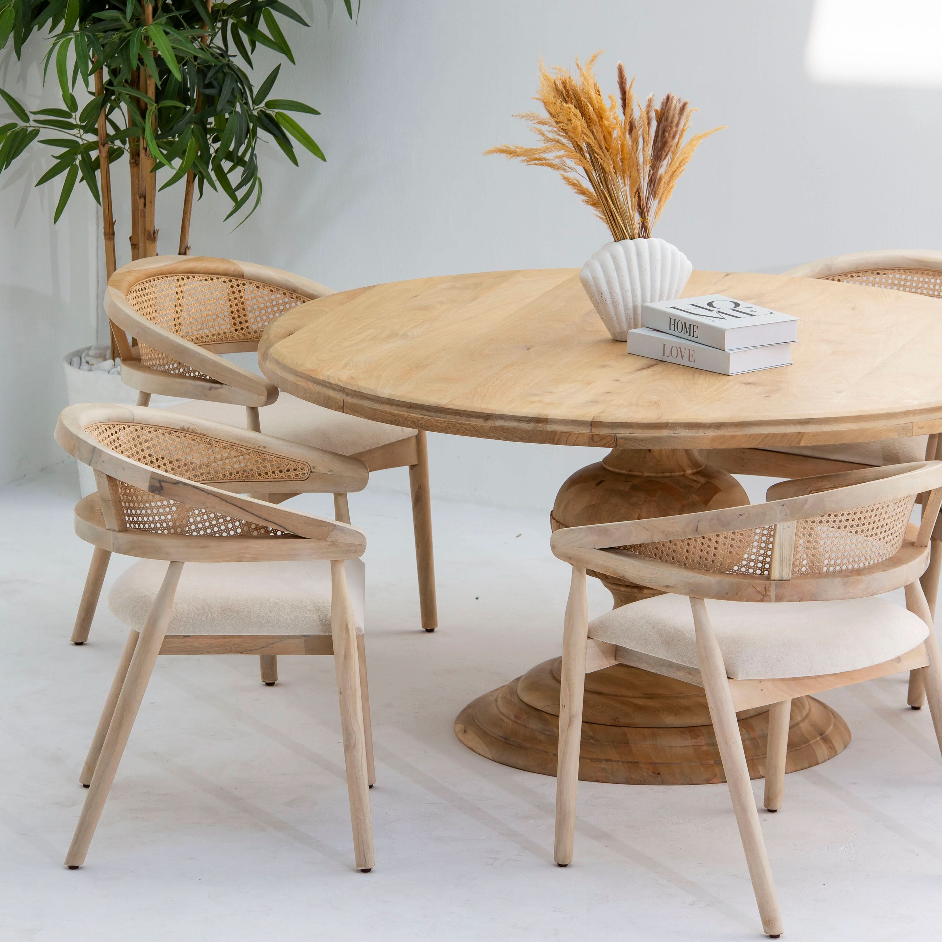 AUREVO WOODEN ROUND DINING TABLE - Art and craft furniture
