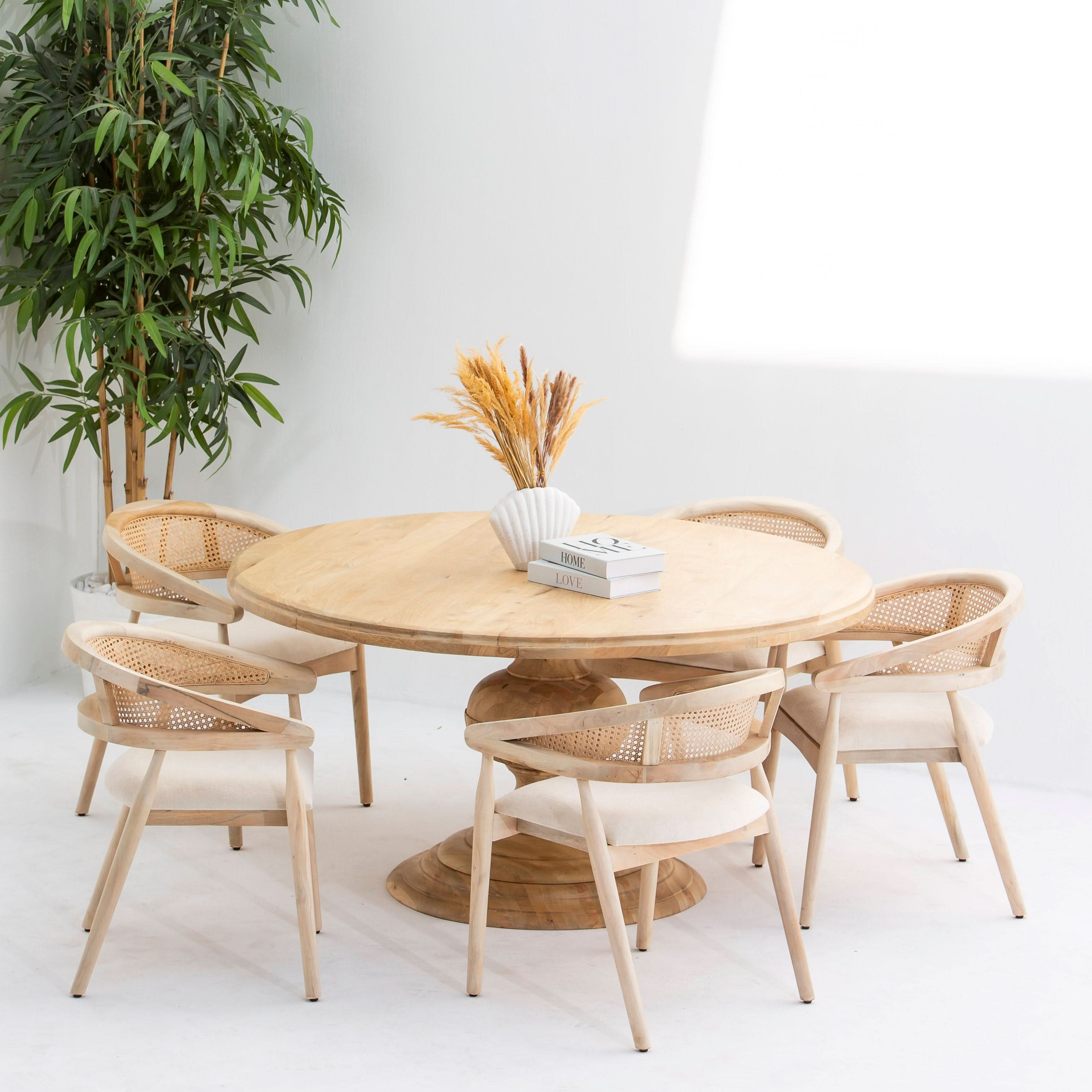 AUREVO WOODEN ROUND DINING TABLE - Art and craft furniture