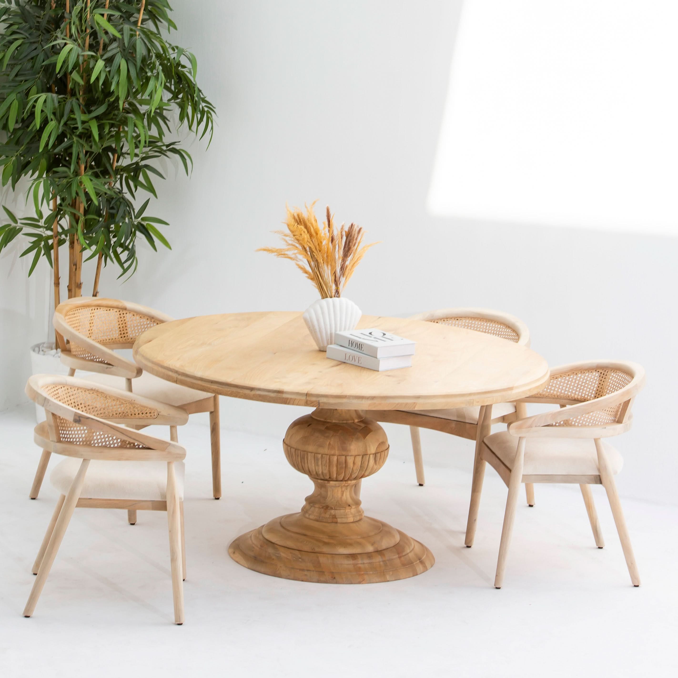 AUREVO WOODEN ROUND DINING TABLE - Art and craft furniture