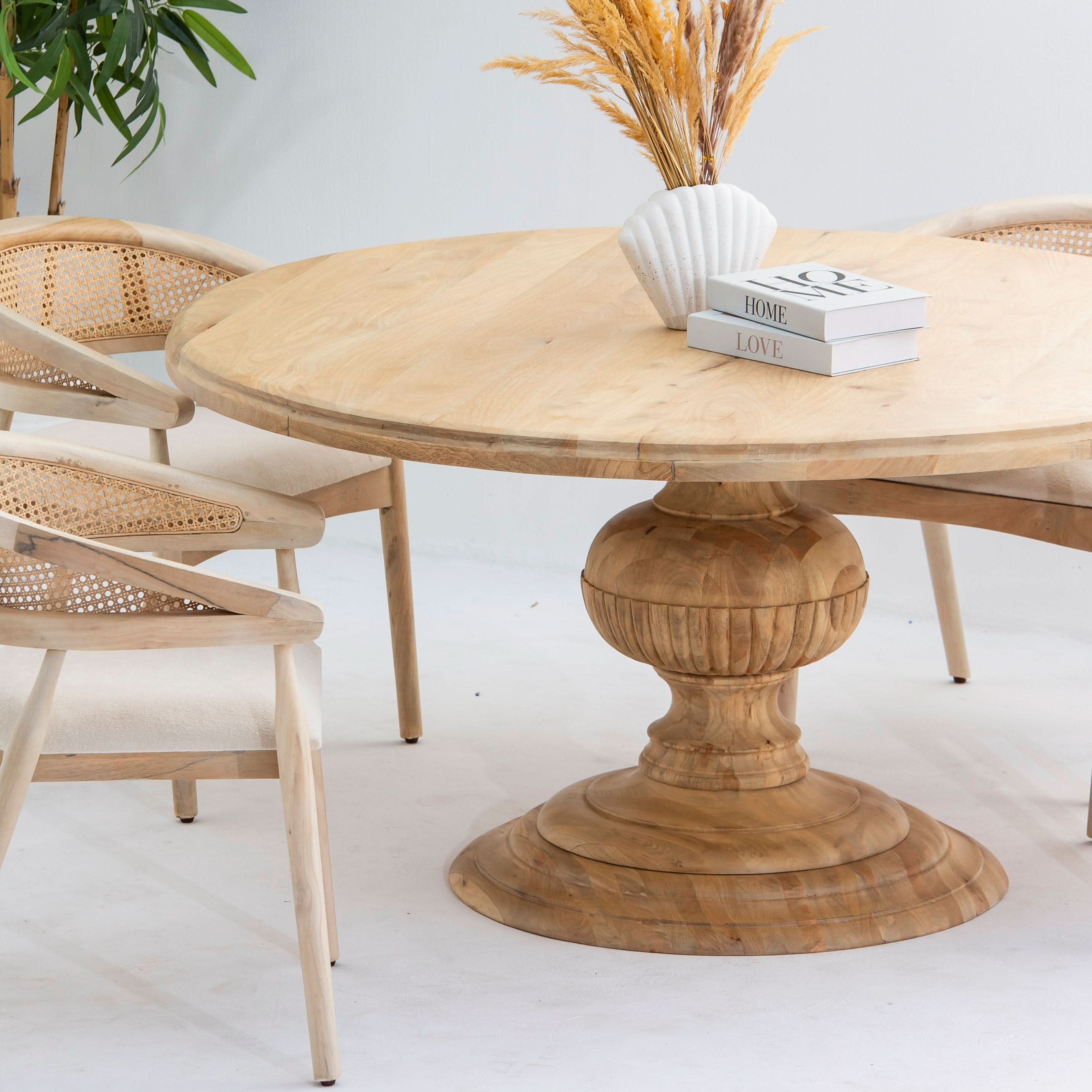 AUREVO WOODEN ROUND DINING TABLE - Art and craft furniture