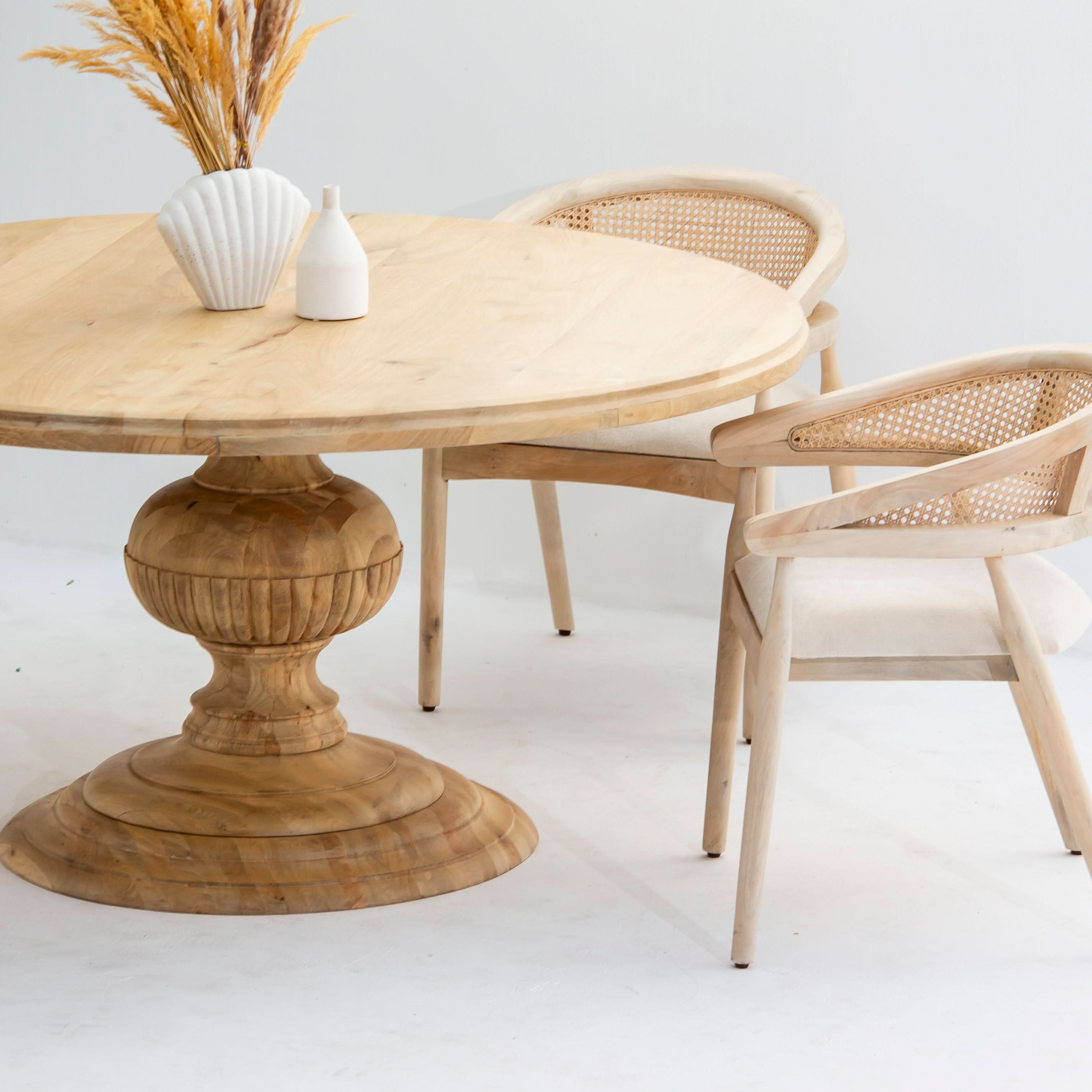 AUREVO WOODEN ROUND DINING TABLE - Art and craft furniture