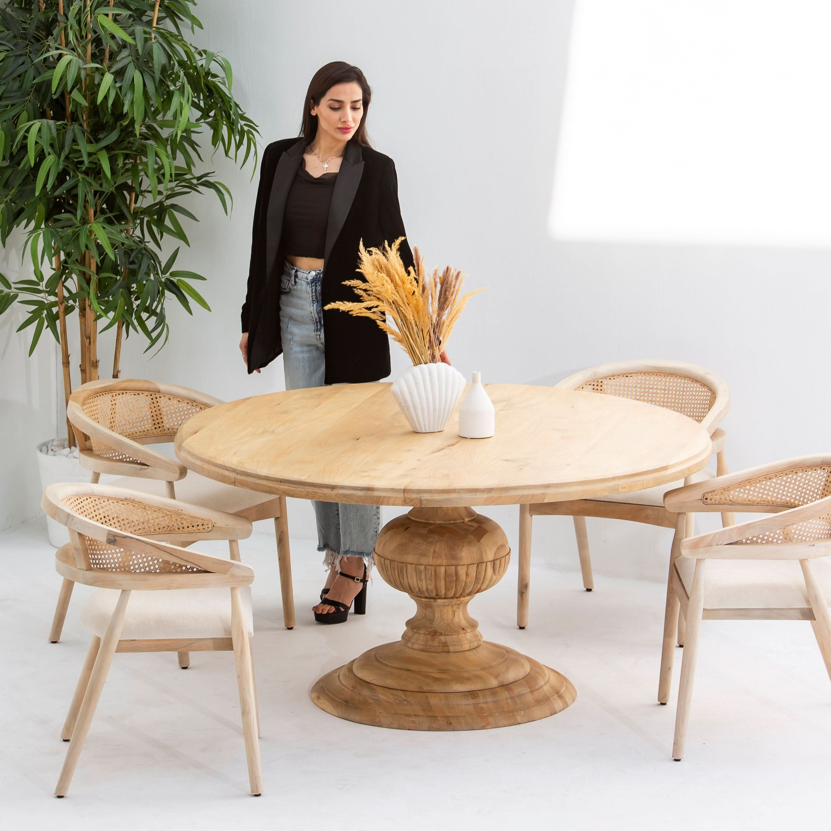 AUREVO WOODEN ROUND DINING TABLE - Art and craft furniture