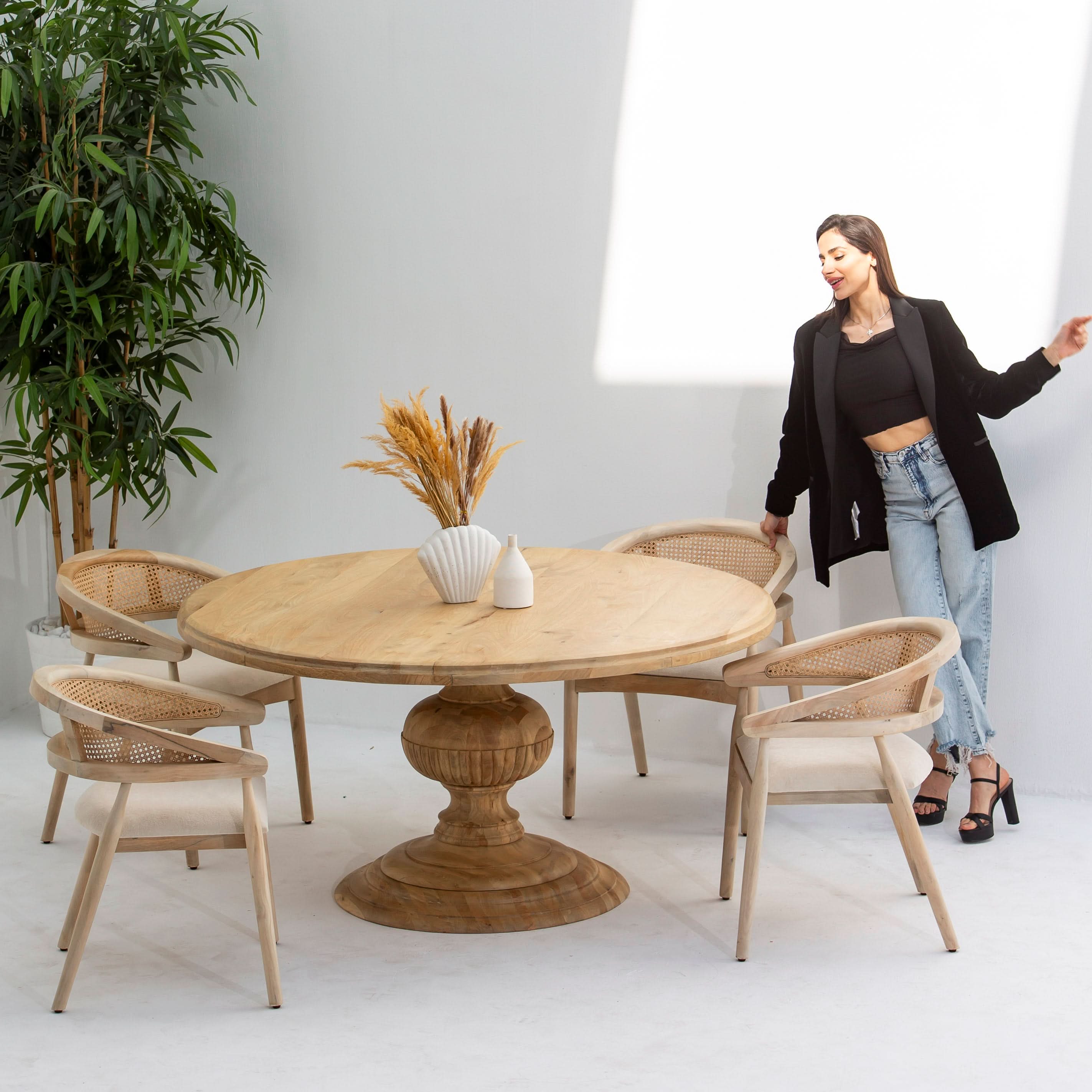 AUREVO WOODEN ROUND DINING TABLE - Art and craft furniture