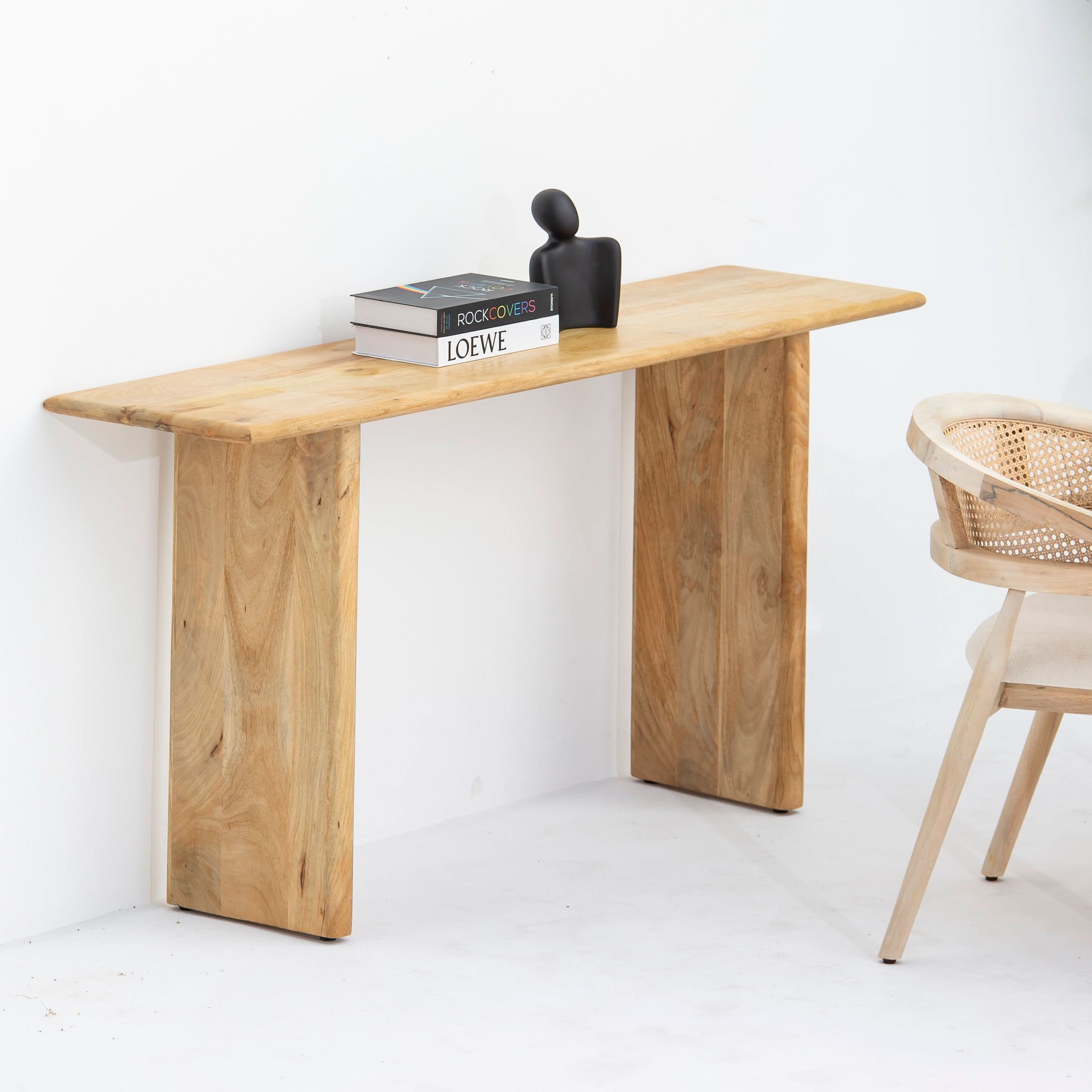 AUREVO WOODEN PLAIN FINISH CONSOLE TABLE - Art and craft furniture