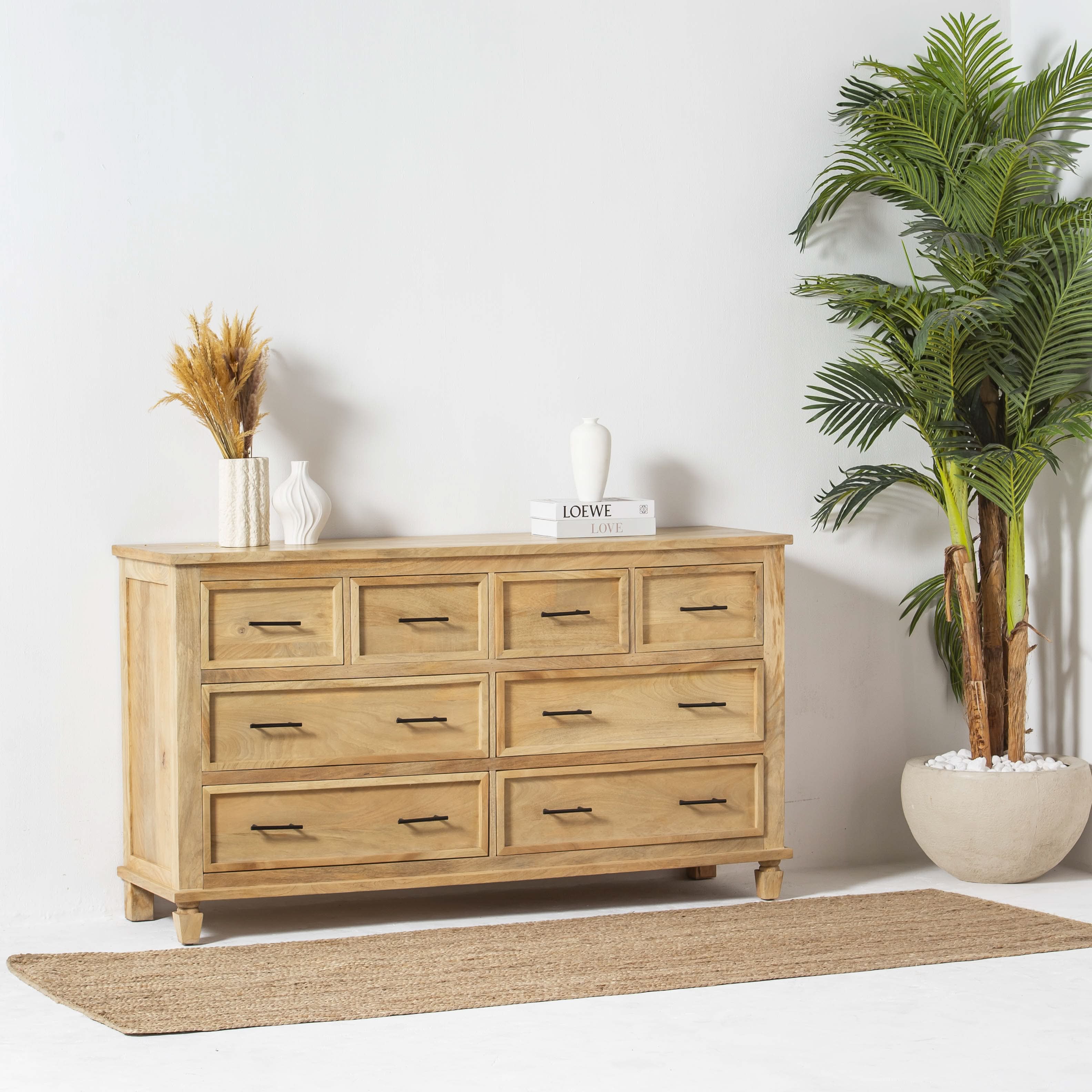 AUREVO EIGHT DRAWER PLAIN FINISH DRESSER - Art and craft furniture