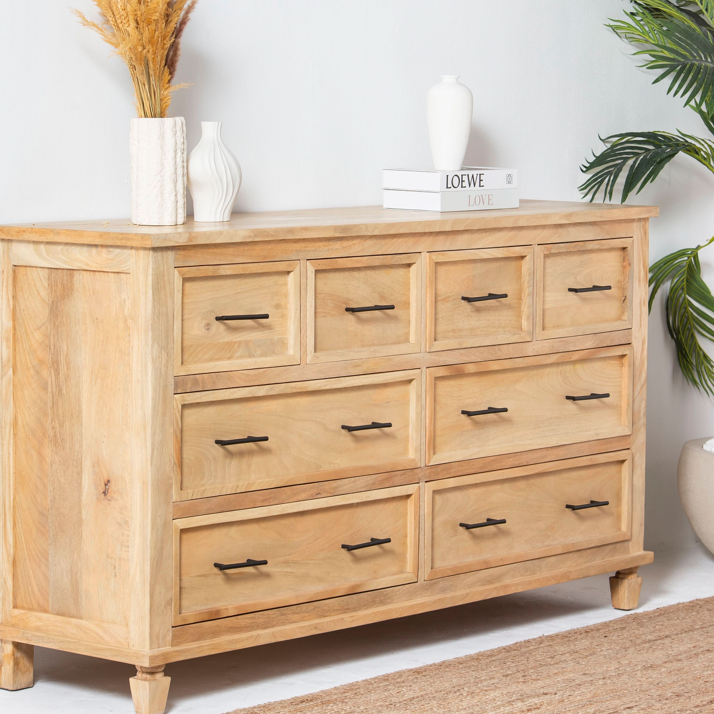 AUREVO EIGHT DRAWER PLAIN FINISH DRESSER - Art and craft furniture
