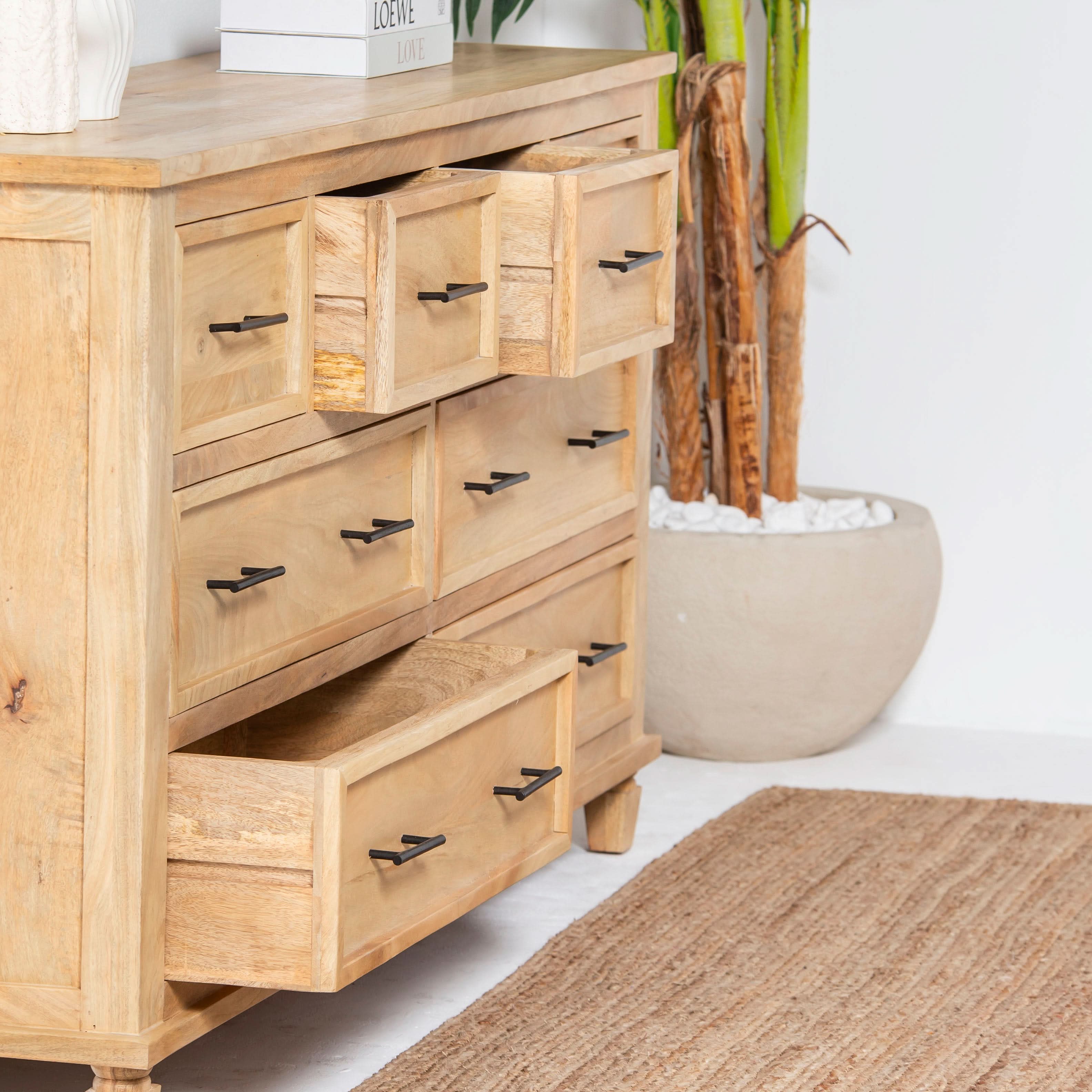 AUREVO EIGHT DRAWER PLAIN FINISH DRESSER - Art and craft furniture