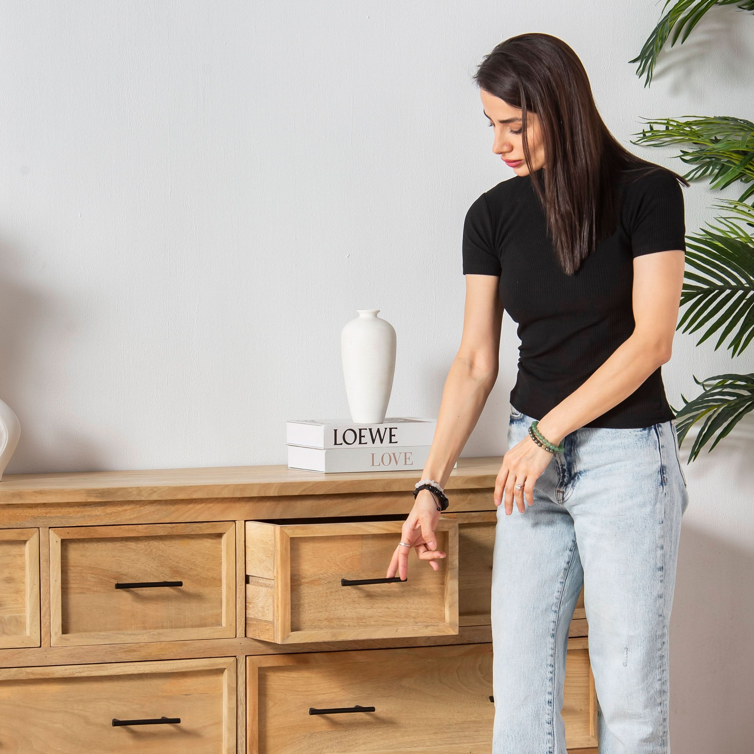 AUREVO EIGHT DRAWER PLAIN FINISH DRESSER - Art and craft furniture