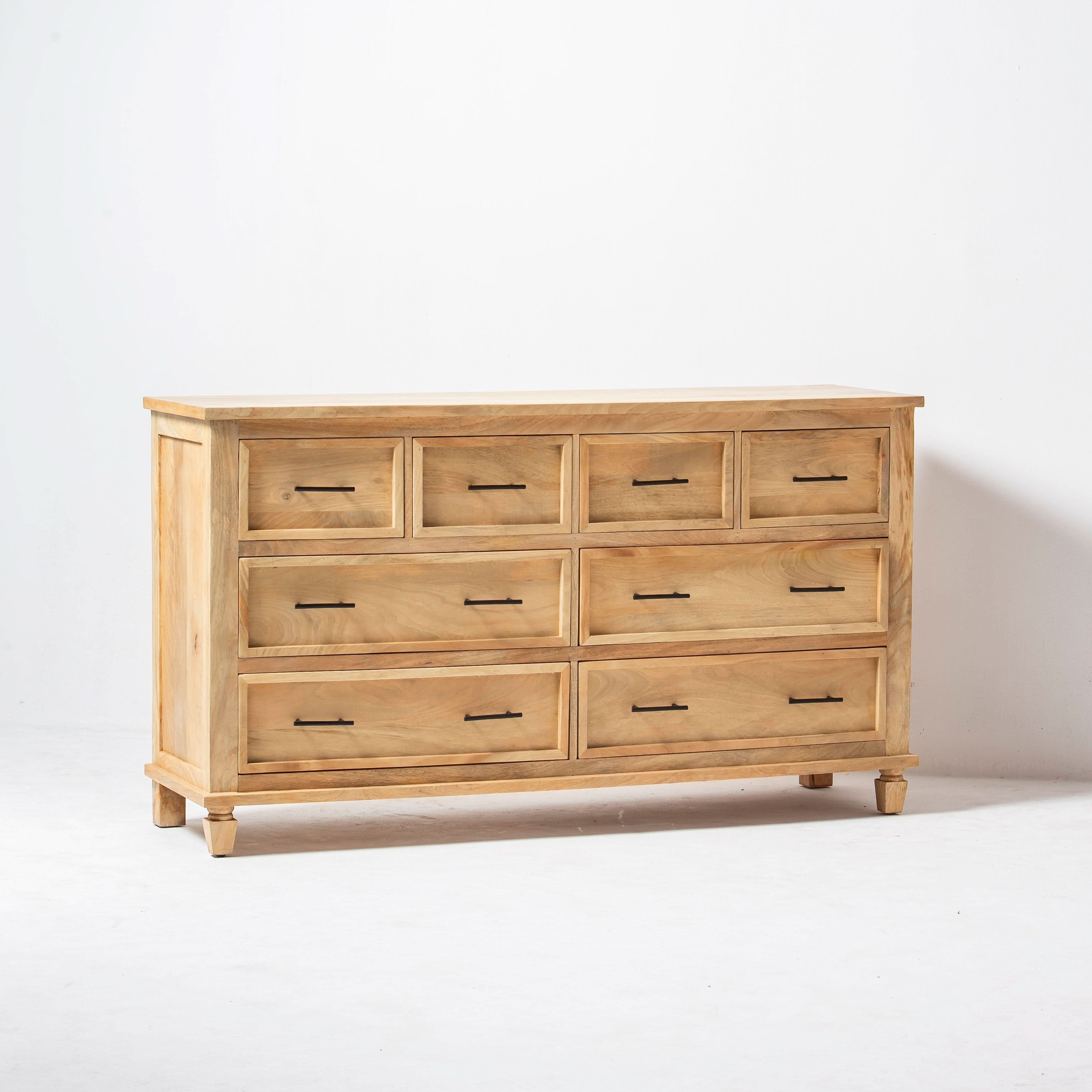 AUREVO EIGHT DRAWER PLAIN FINISH DRESSER - Art and craft furniture