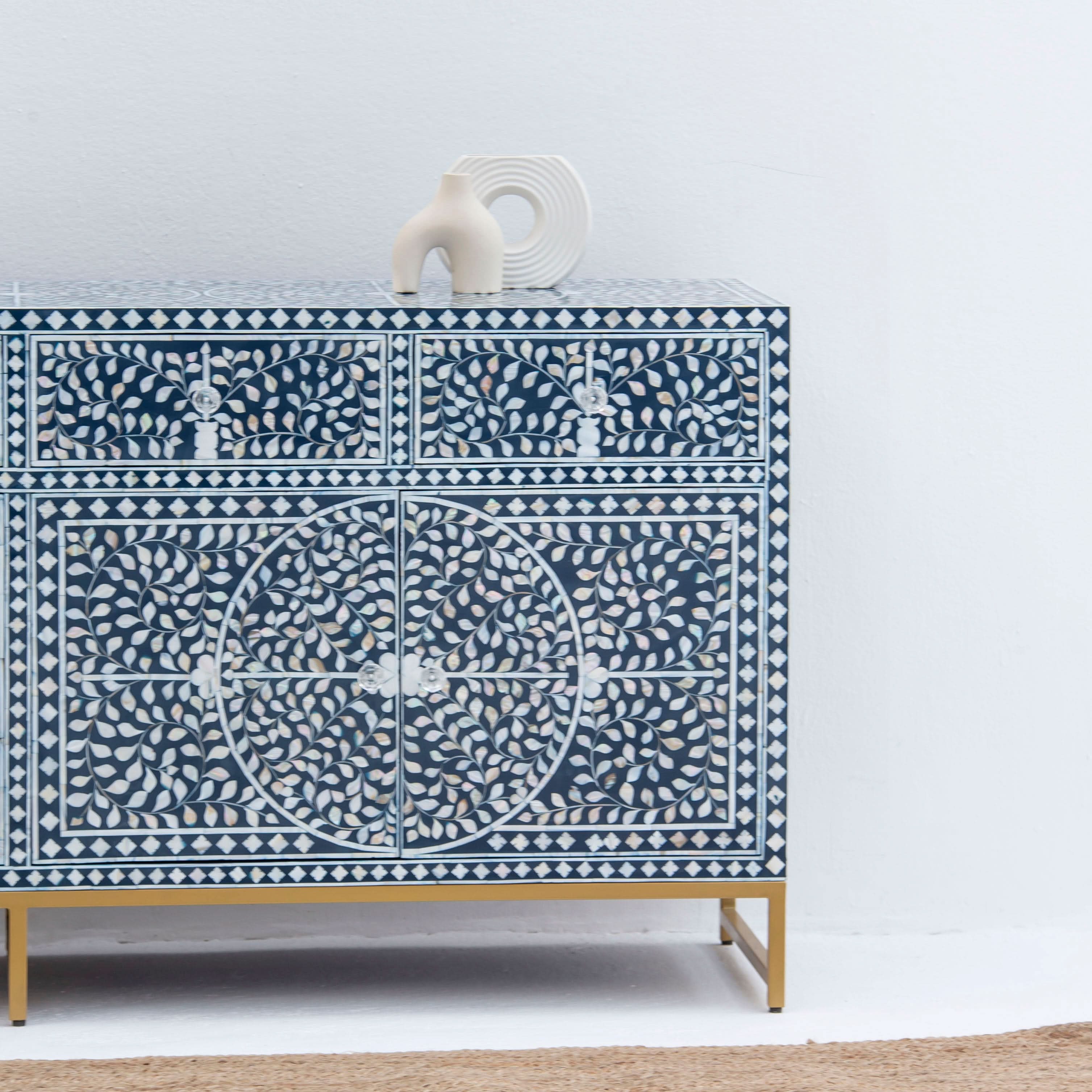OCEANIC-BLUE MOTHER OF PEARL SIDEBOARD - Art and craft furniture