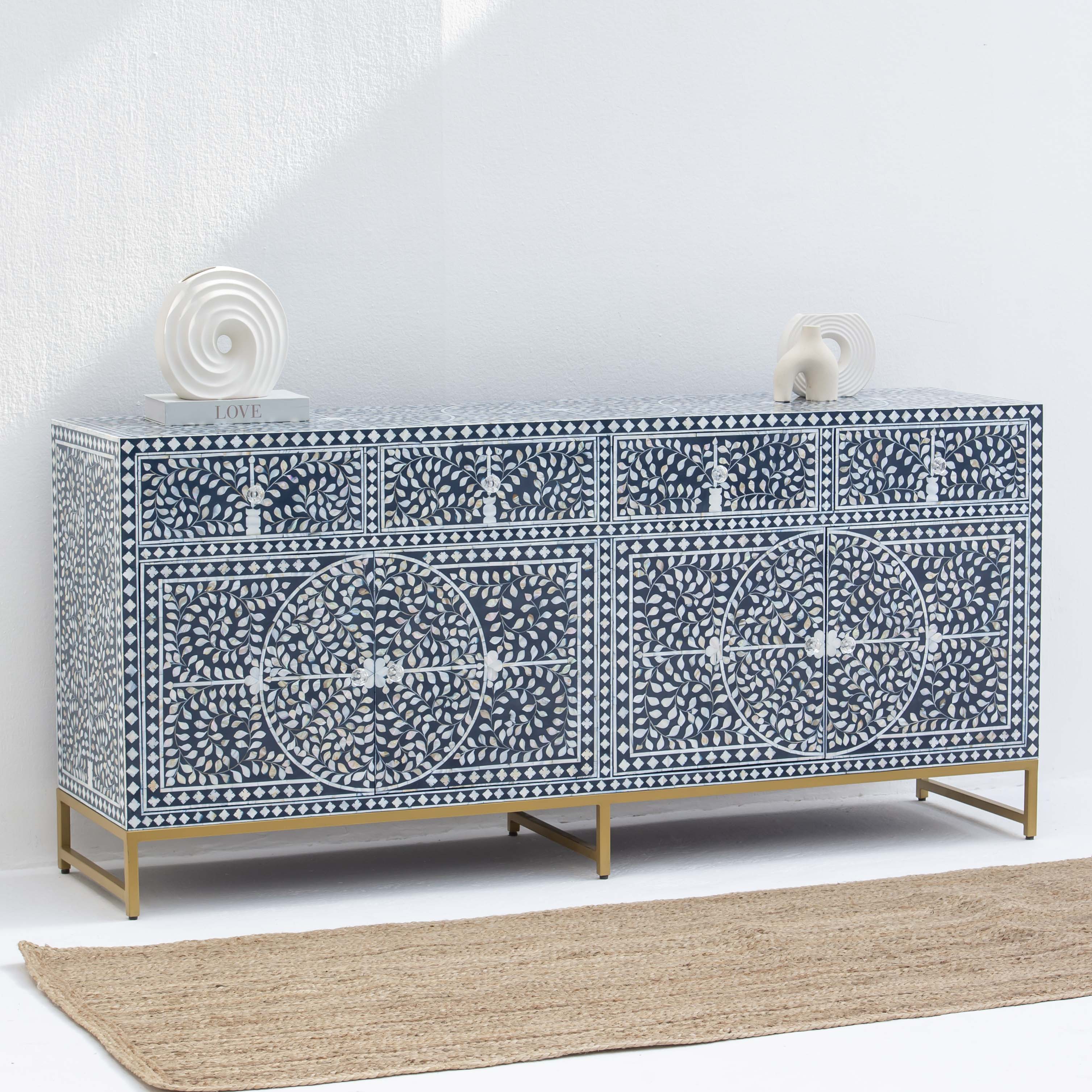 OCEANIC-BLUE MOTHER OF PEARL SIDEBOARD - Art and craft furniture
