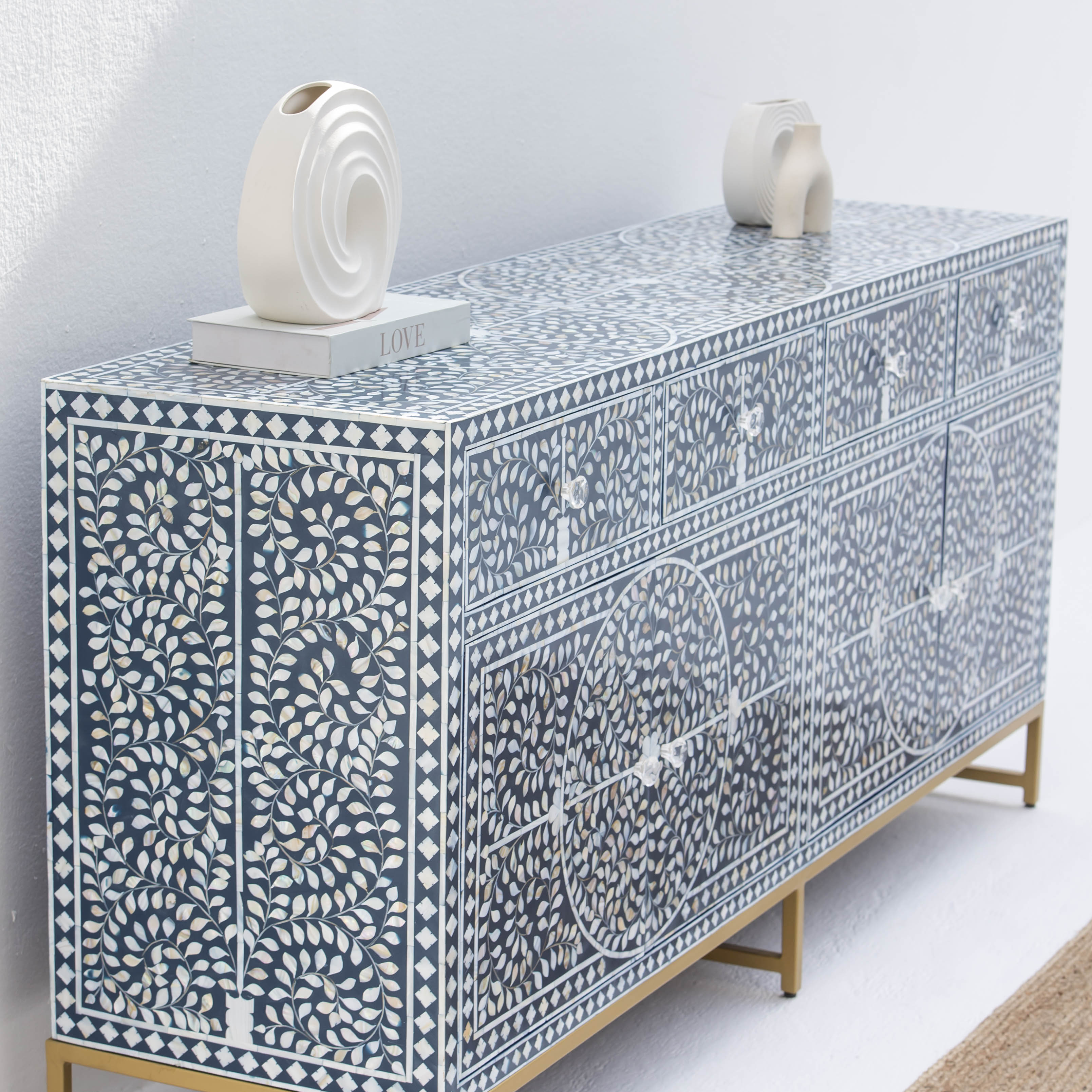 OCEANIC-BLUE MOTHER OF PEARL SIDEBOARD - Art and craft furniture