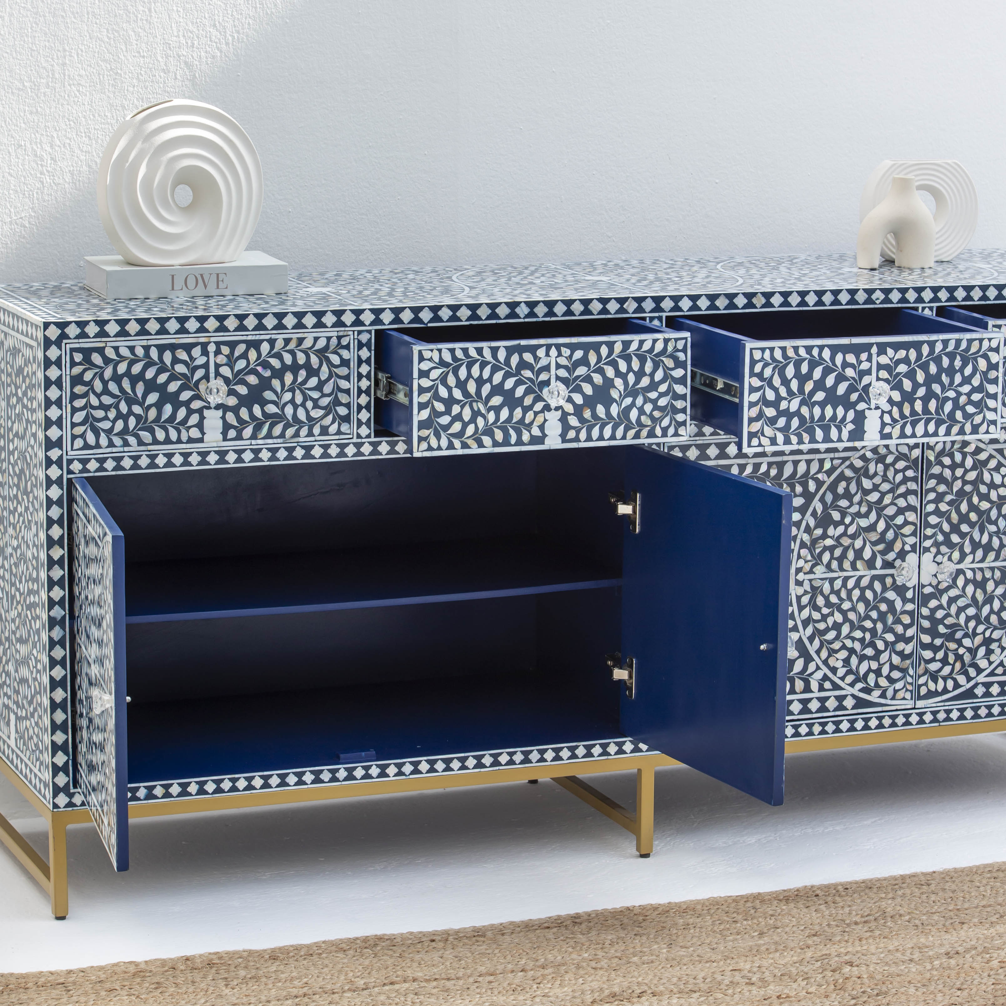 OCEANIC-BLUE MOTHER OF PEARL SIDEBOARD - Art and craft furniture