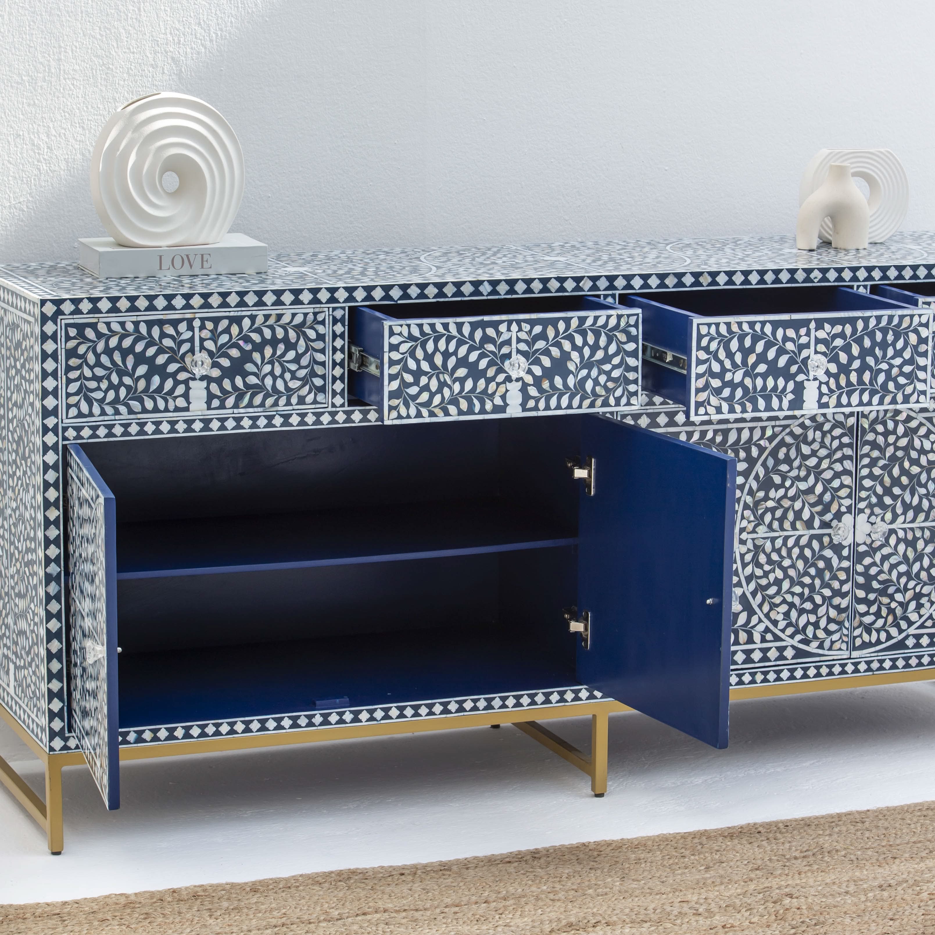 OCEANIC-BLUE MOTHER OF PEARL SIDEBOARD - Art and craft furniture