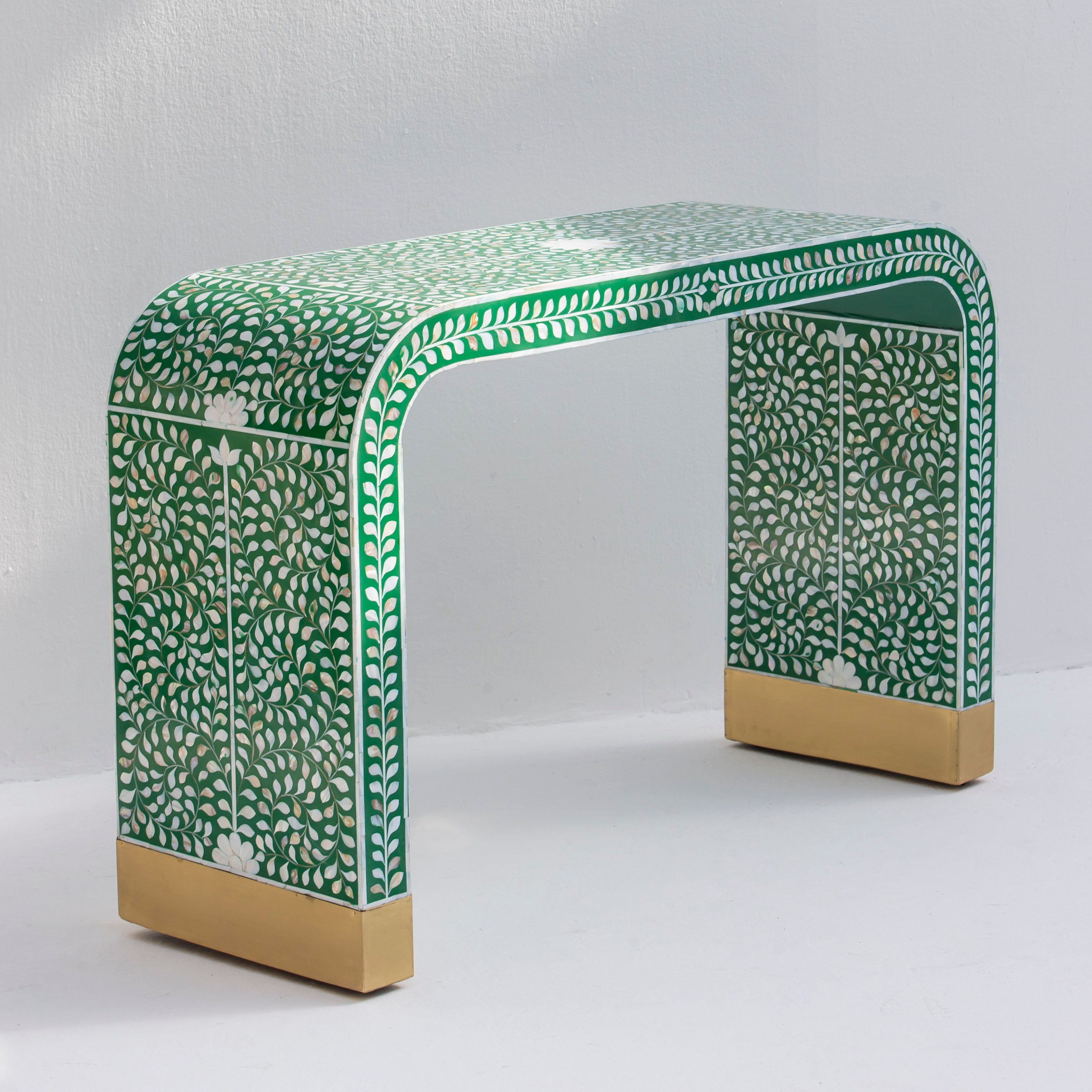 OCEAN-GREEN MOTHER OF PEARL U SHAPE CONSOLE TABLE - Art and craft furniture