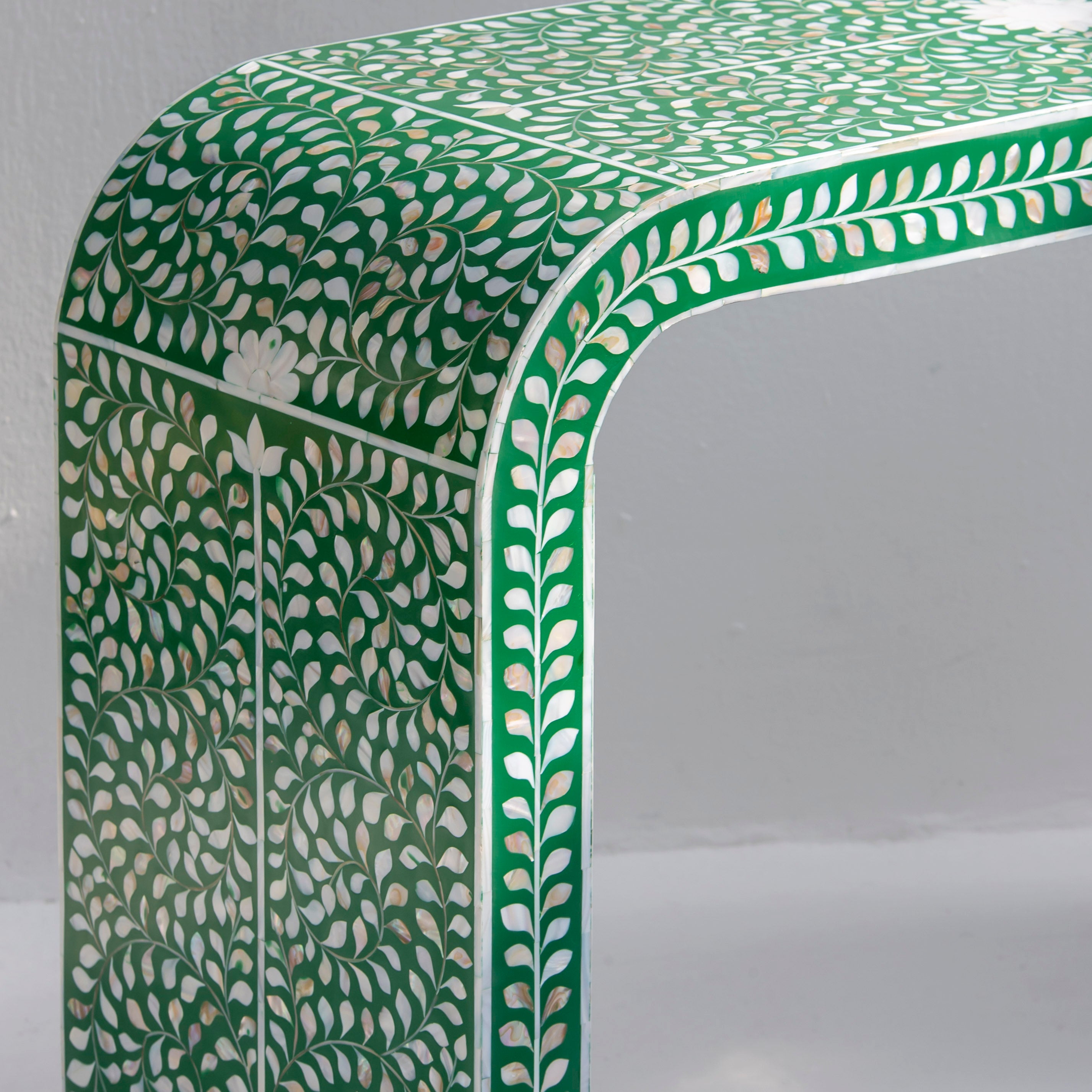 OCEAN-GREEN MOTHER OF PEARL U SHAPE CONSOLE TABLE - Art and craft furniture