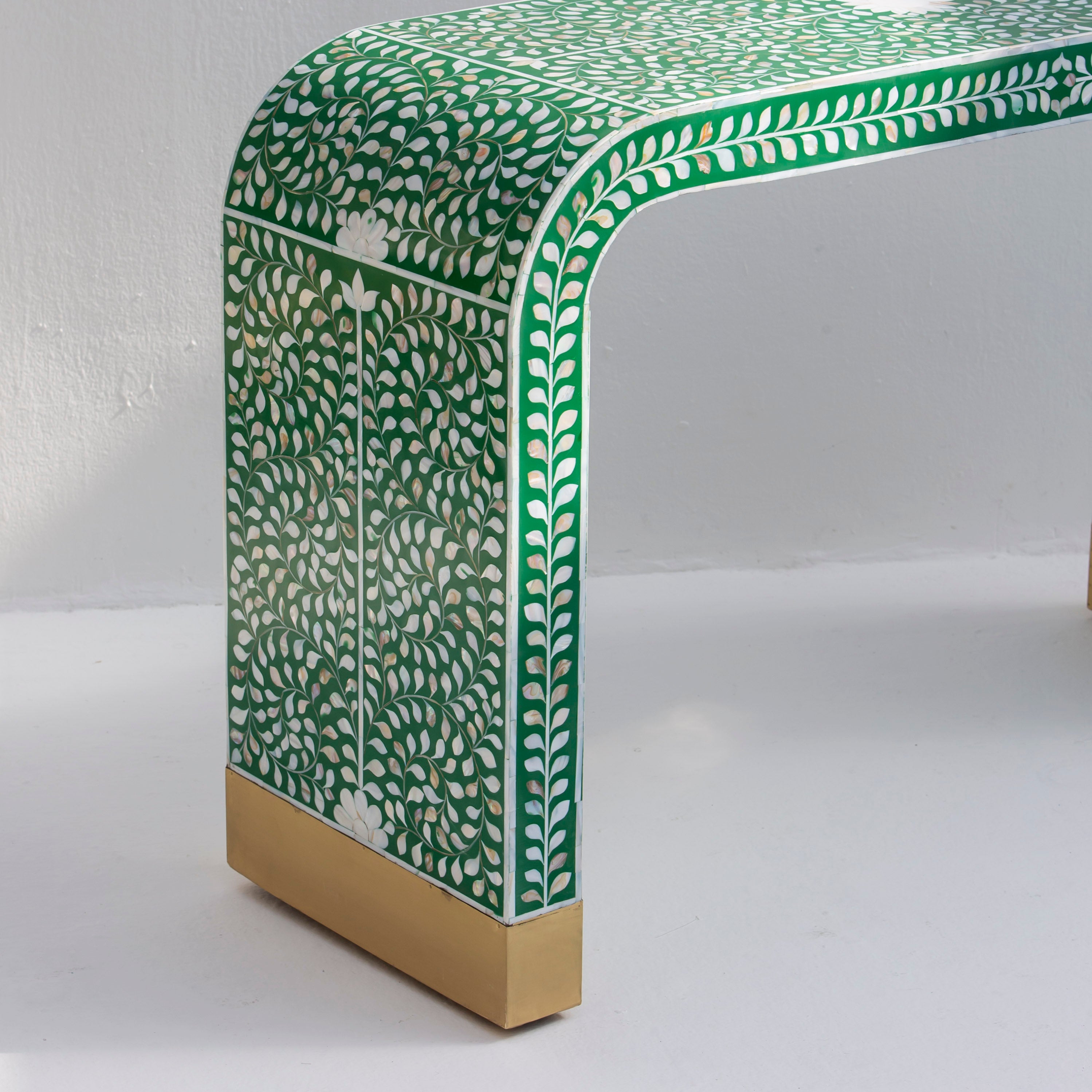 OCEAN-GREEN MOTHER OF PEARL U SHAPE CONSOLE TABLE - Art and craft furniture
