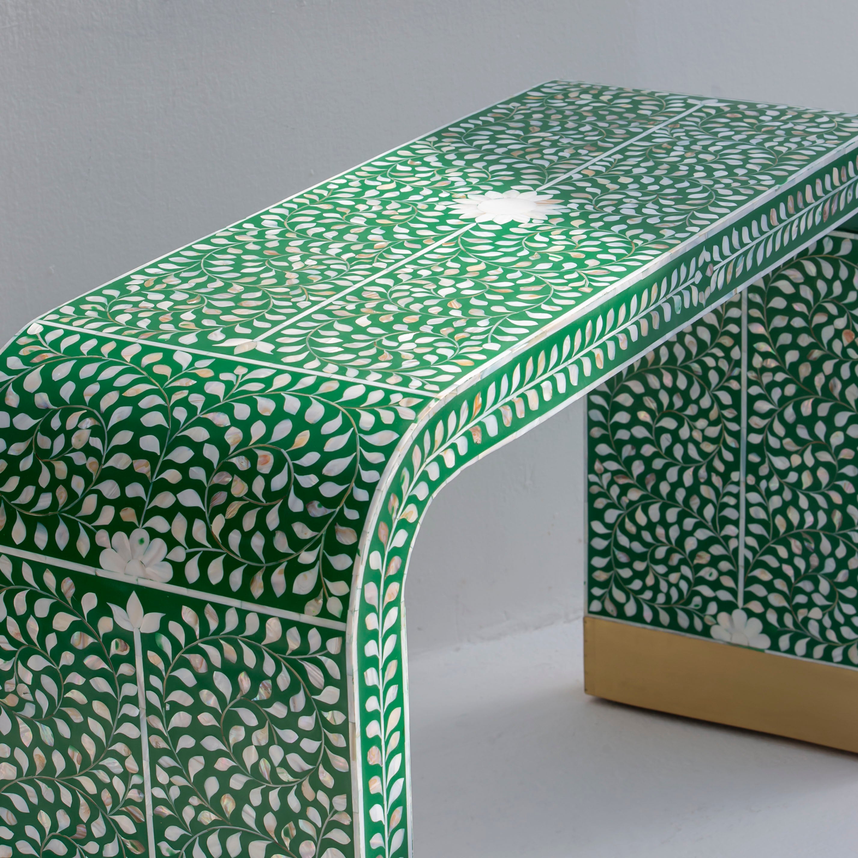 OCEAN-GREEN MOTHER OF PEARL U SHAPE CONSOLE TABLE - Art and craft furniture