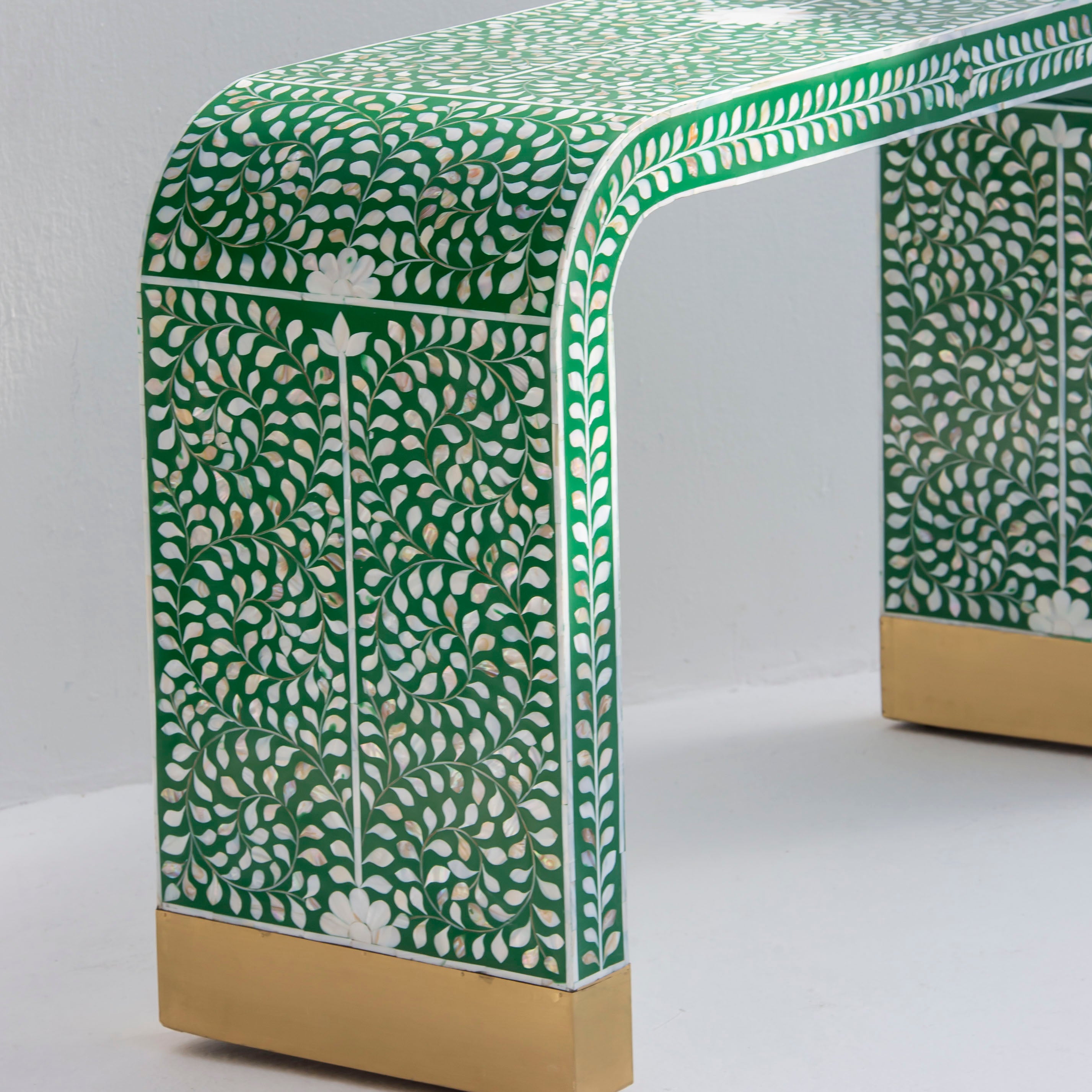 OCEAN-GREEN MOTHER OF PEARL U SHAPE CONSOLE TABLE - Art and craft furniture