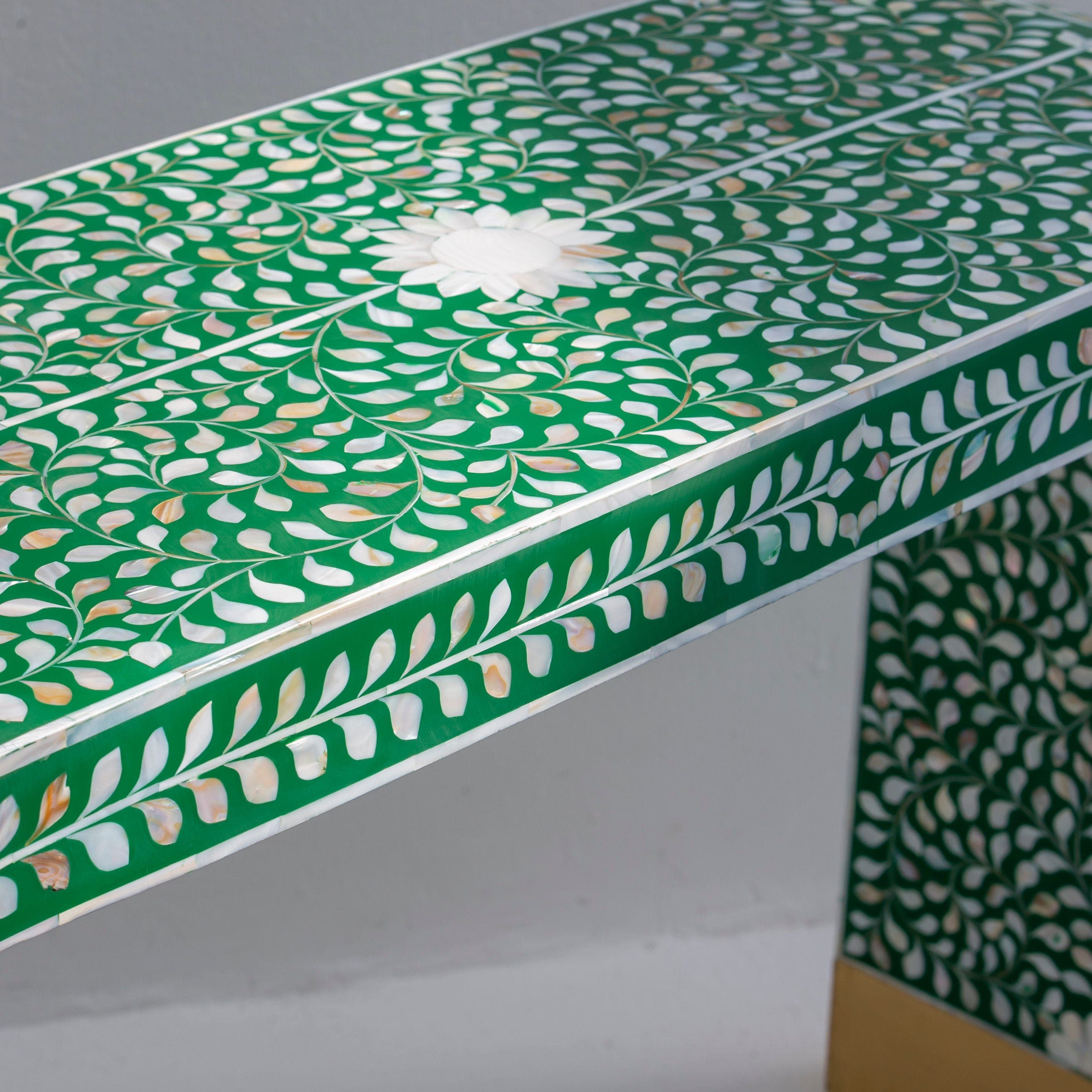 OCEAN-GREEN MOTHER OF PEARL U SHAPE CONSOLE TABLE - Art and craft furniture
