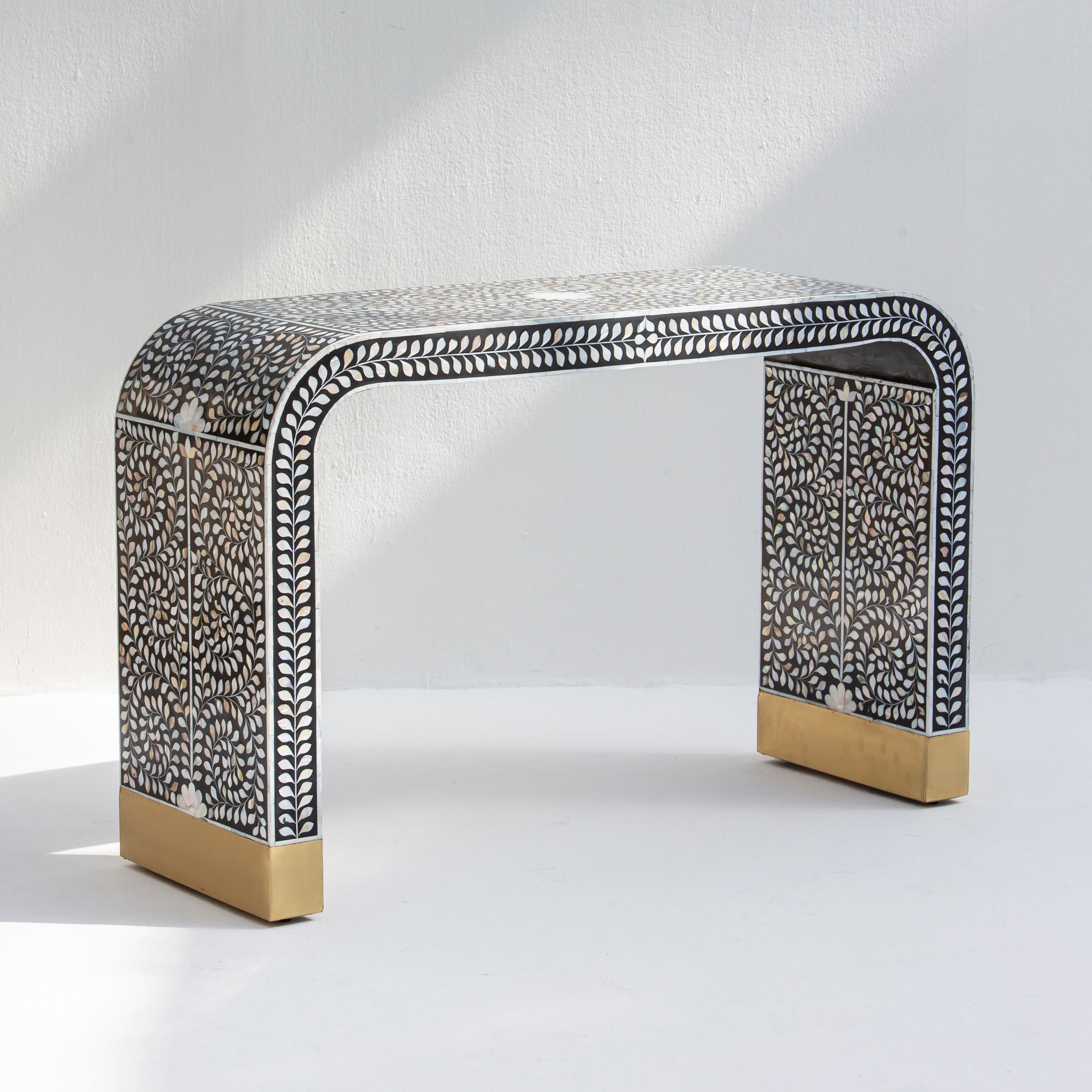OCEAN-BLACK MOTHER OF PEARL U SHAPE CONSOLE TABLE - Art and craft furniture