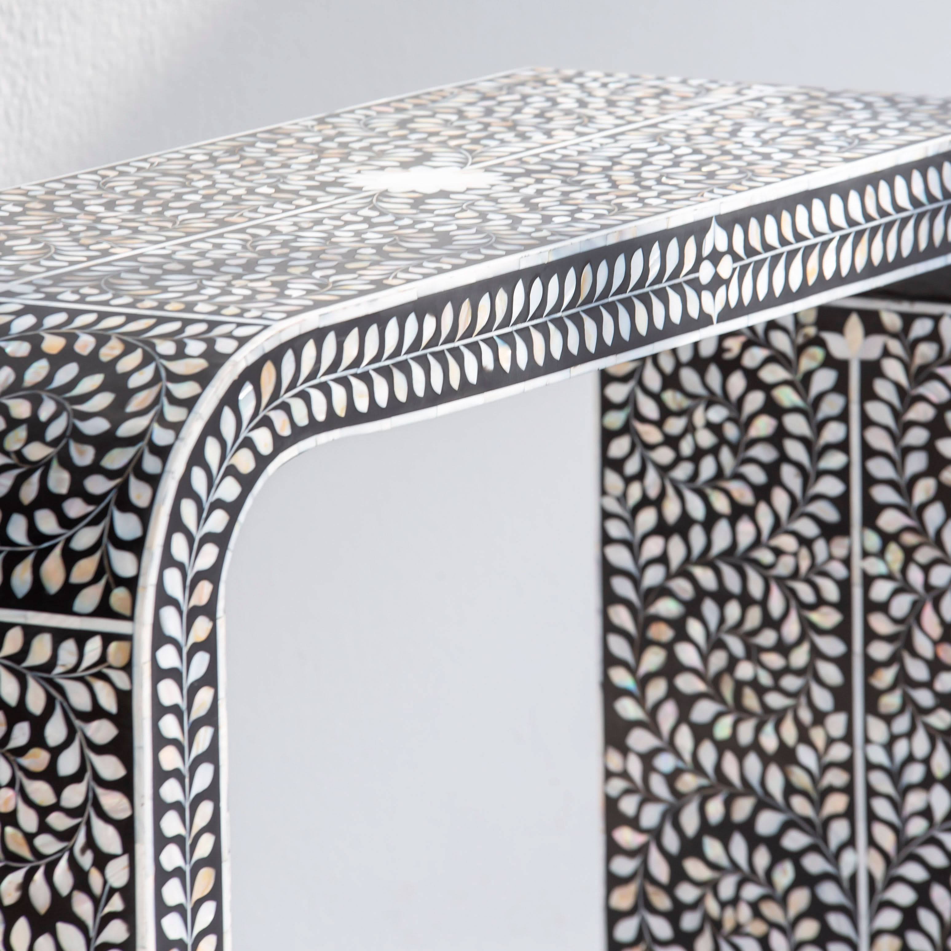 OCEAN-BLACK MOTHER OF PEARL U SHAPE CONSOLE TABLE - Art and craft furniture