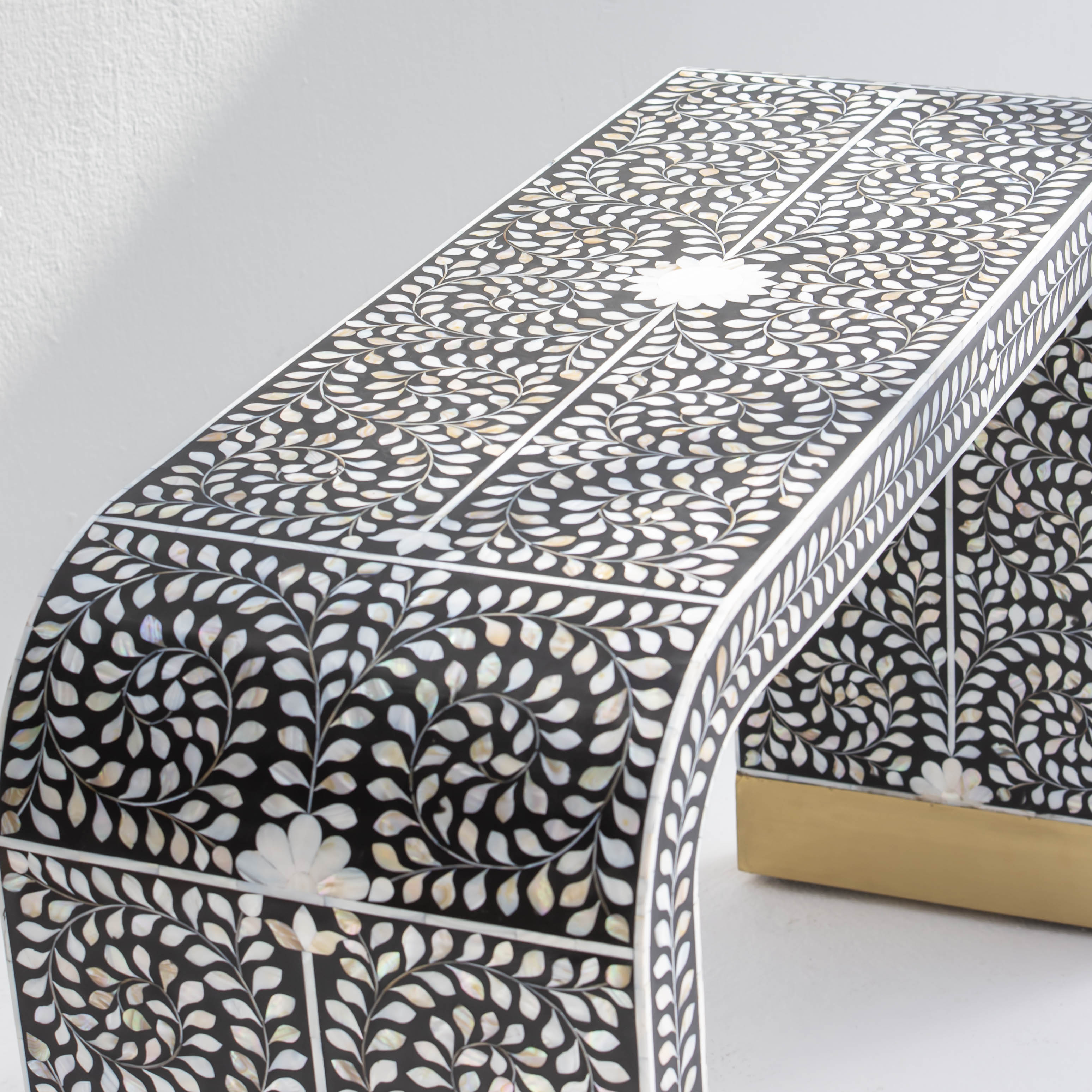 OCEAN-BLACK MOTHER OF PEARL U SHAPE CONSOLE TABLE - Art and craft furniture